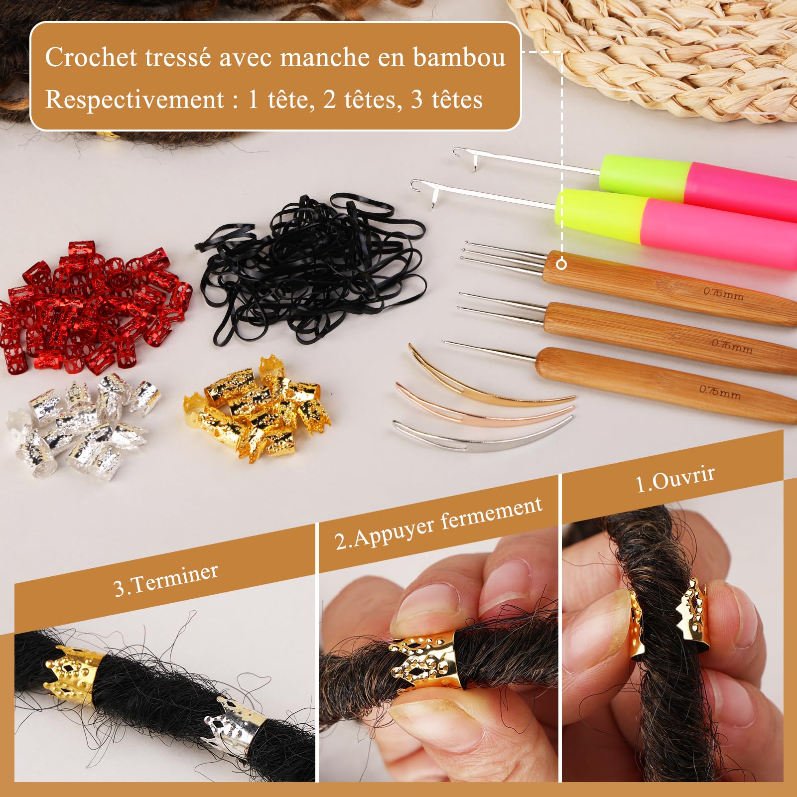 Strumento Di Gancio All'uncinetto, Ganci All'uncinetto Dreadlocks Per Capelli 0,75 Mm Con Aghi All'uncinetto Opzione A Doppio O Doppio Per Capelli Per Estensioni Dei Capelli E Dreadlocks (#2 - Foto 8