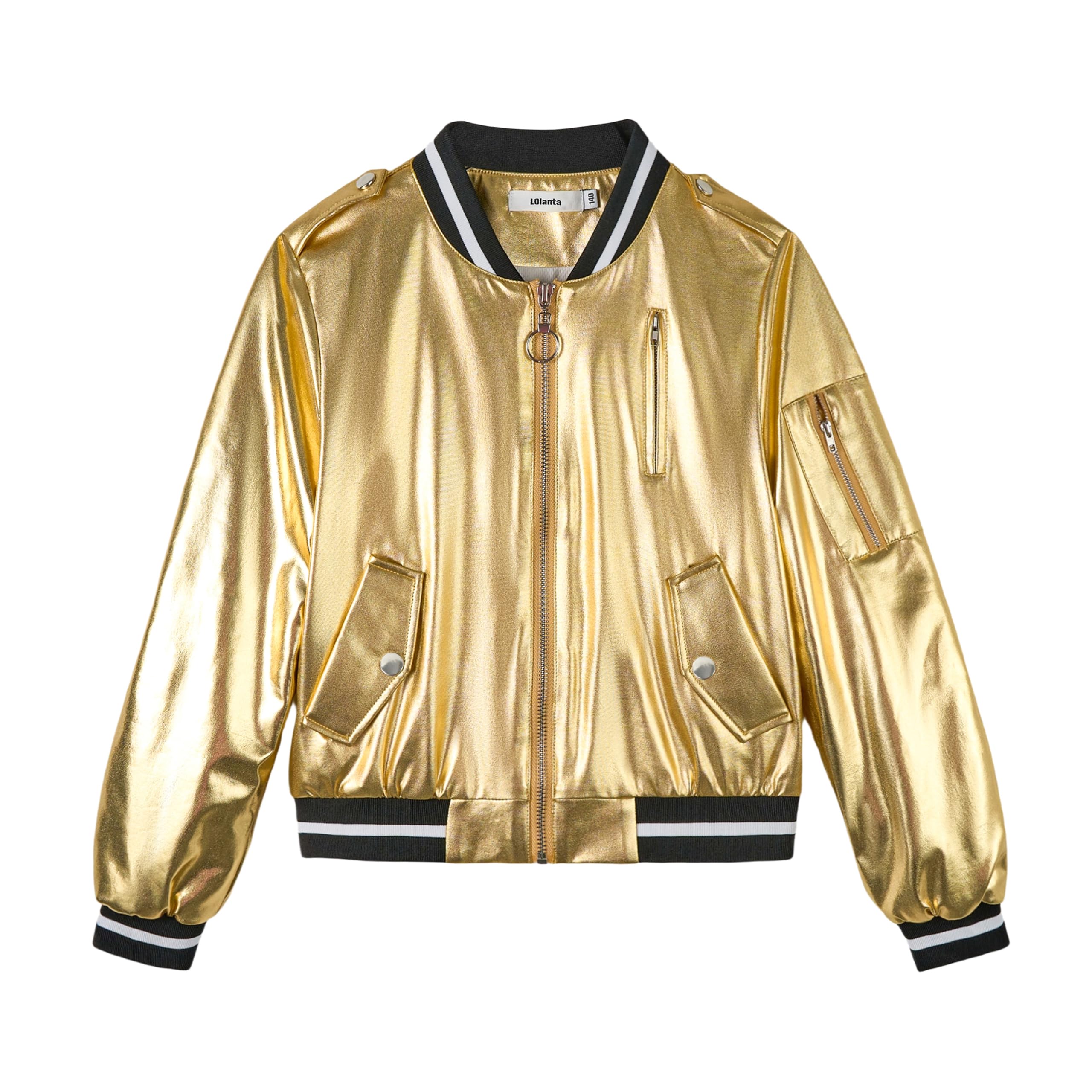 LOLANTA Blouson Bomber Métallique Brillant pour Fille, Veste Holographique Y2K Style Futuriste pour Halloween et Carnaval, 4-12 Ans