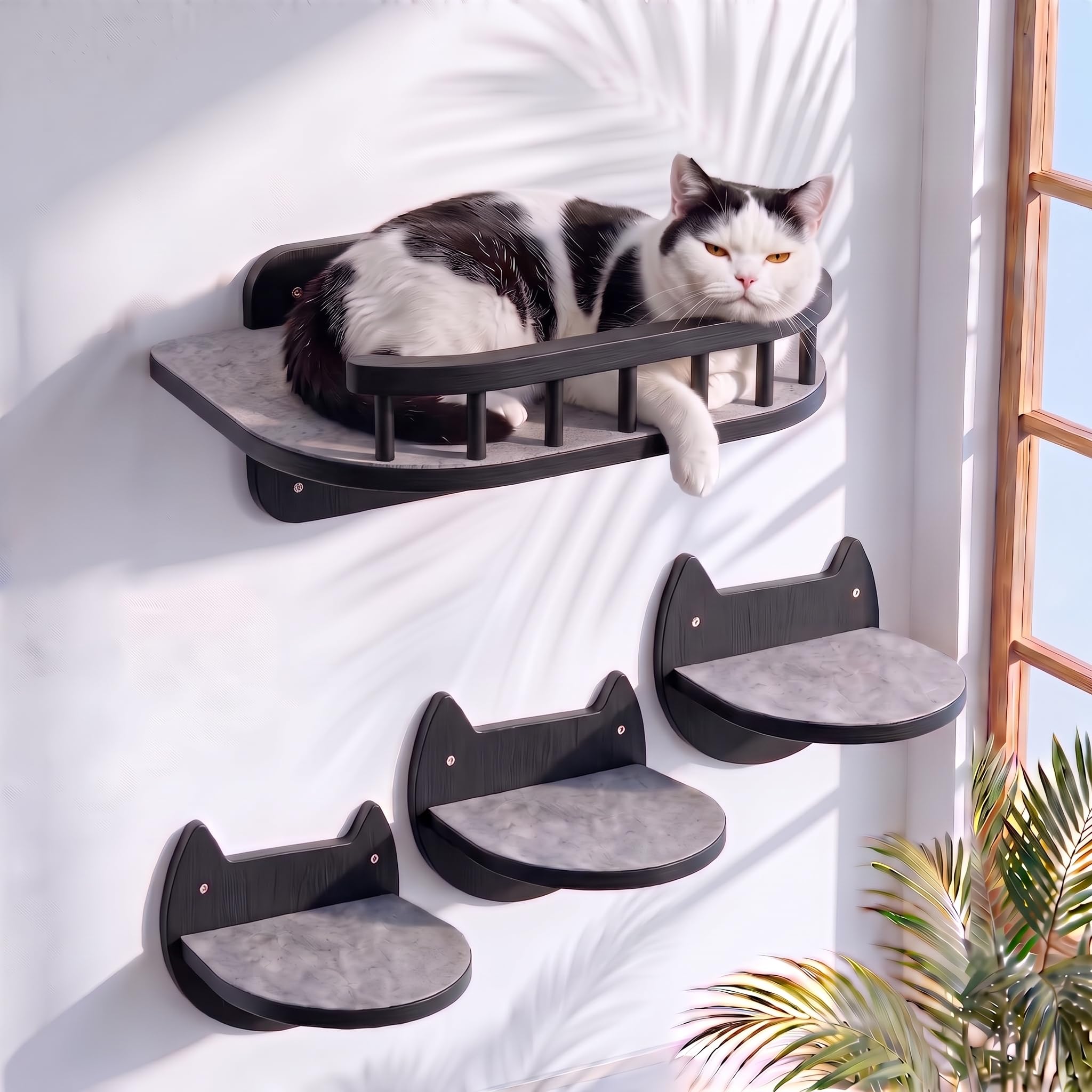 Cat Wall Shelves, Modern Cat Wall Furniture for Indoor Cats - Black The Forest Stewardship Council