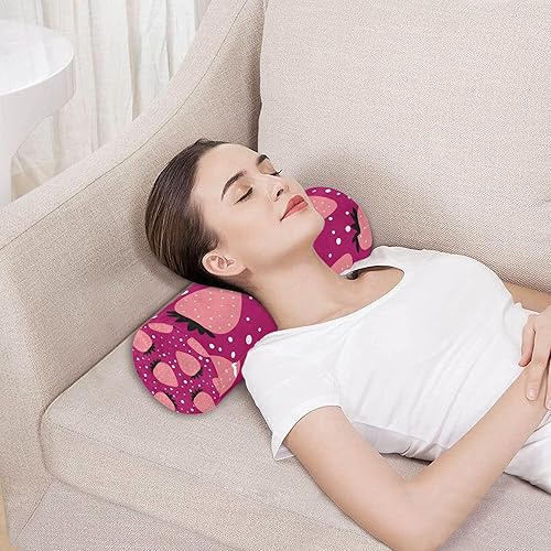Miniatura 5 de Cartoon Strawberry Dotted Pink Round Bolster Pillow Cervical Neck Roll Pillow Round Pillows for Bed for Leg Support Cylinder Pillows for Neck