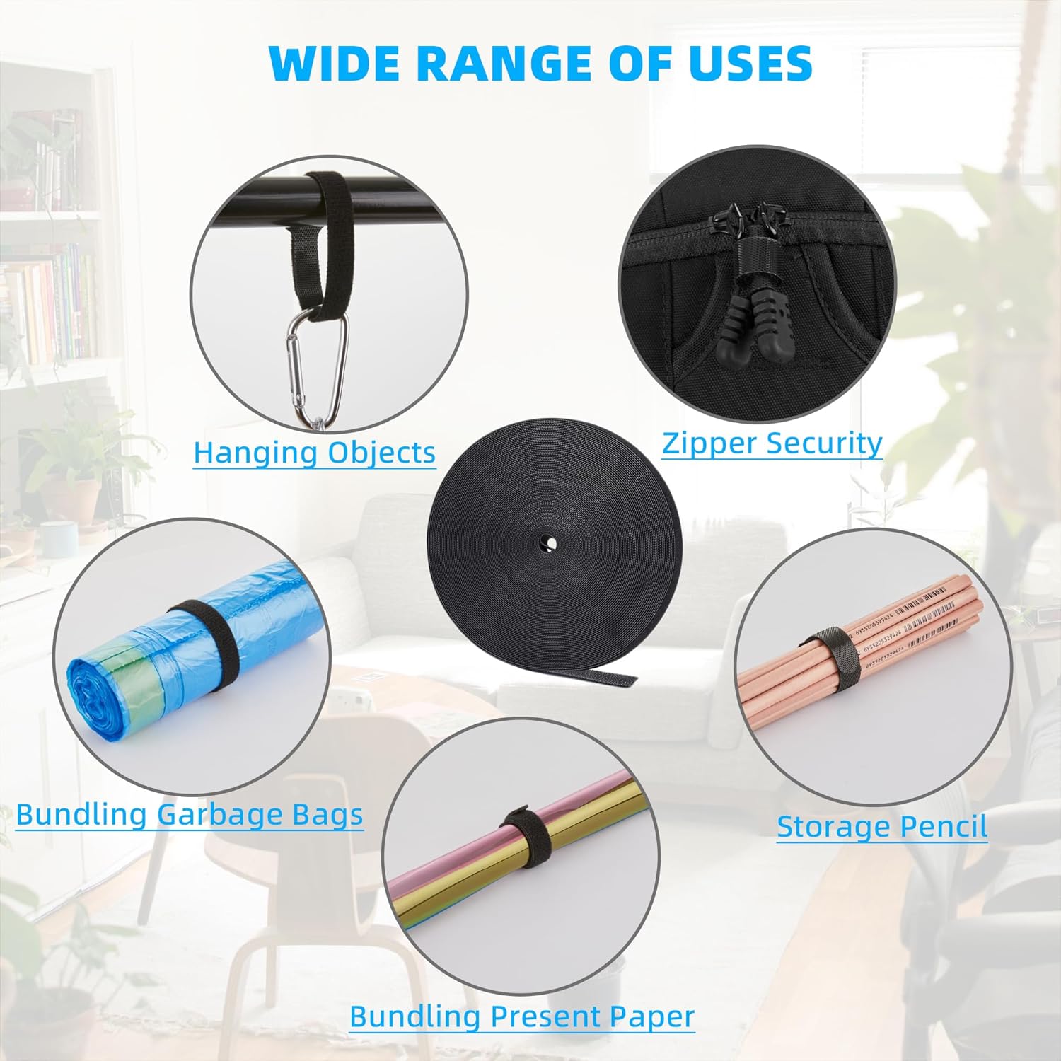 75 ft x 1/2 inch Hook and Loop Roll, Reusable Fastening Cable Ties, Multi-Purpose Cable Management Wire Ties Cable Straps for Organizing Home, Office and Data Centers