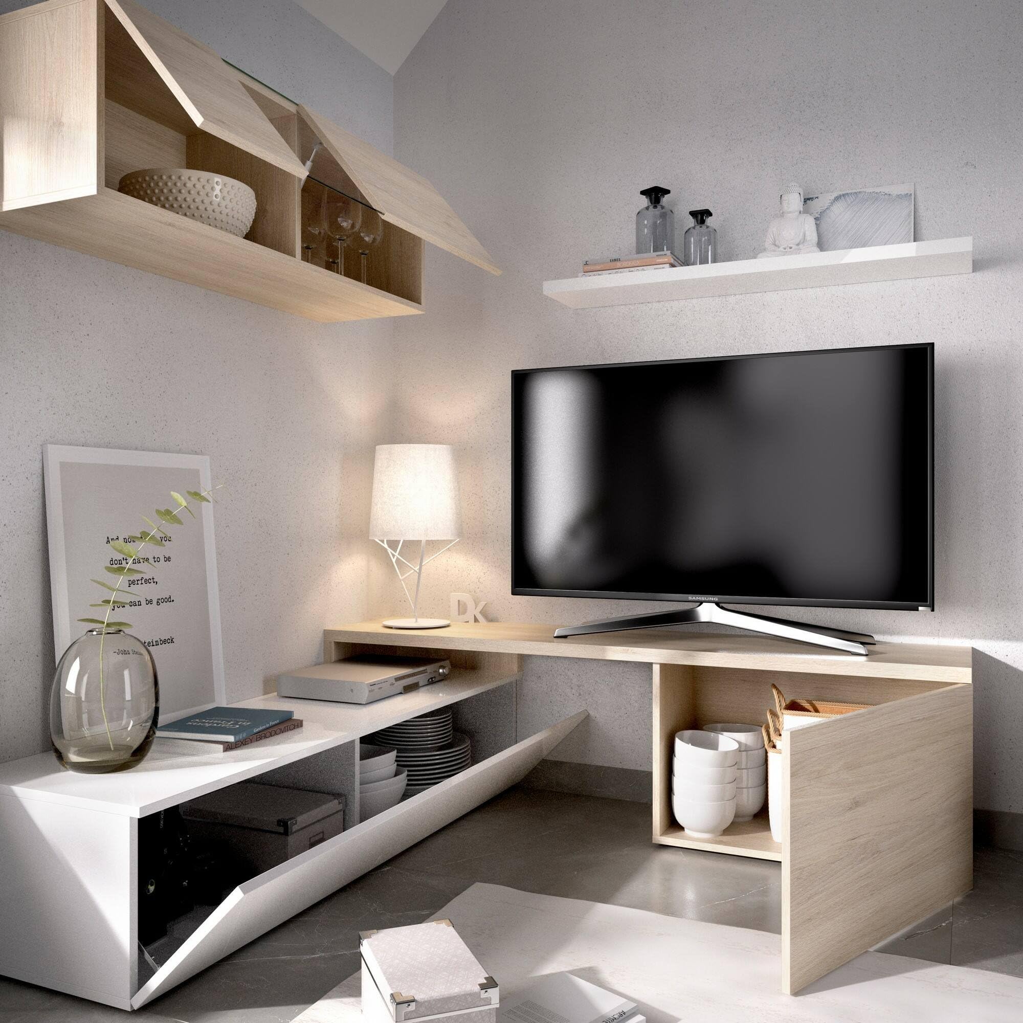 Dmora Parete Attrezzata Baker 41x201x180h cm Bianco Lucido 6 Ripiani Modulabile, 6 Vani