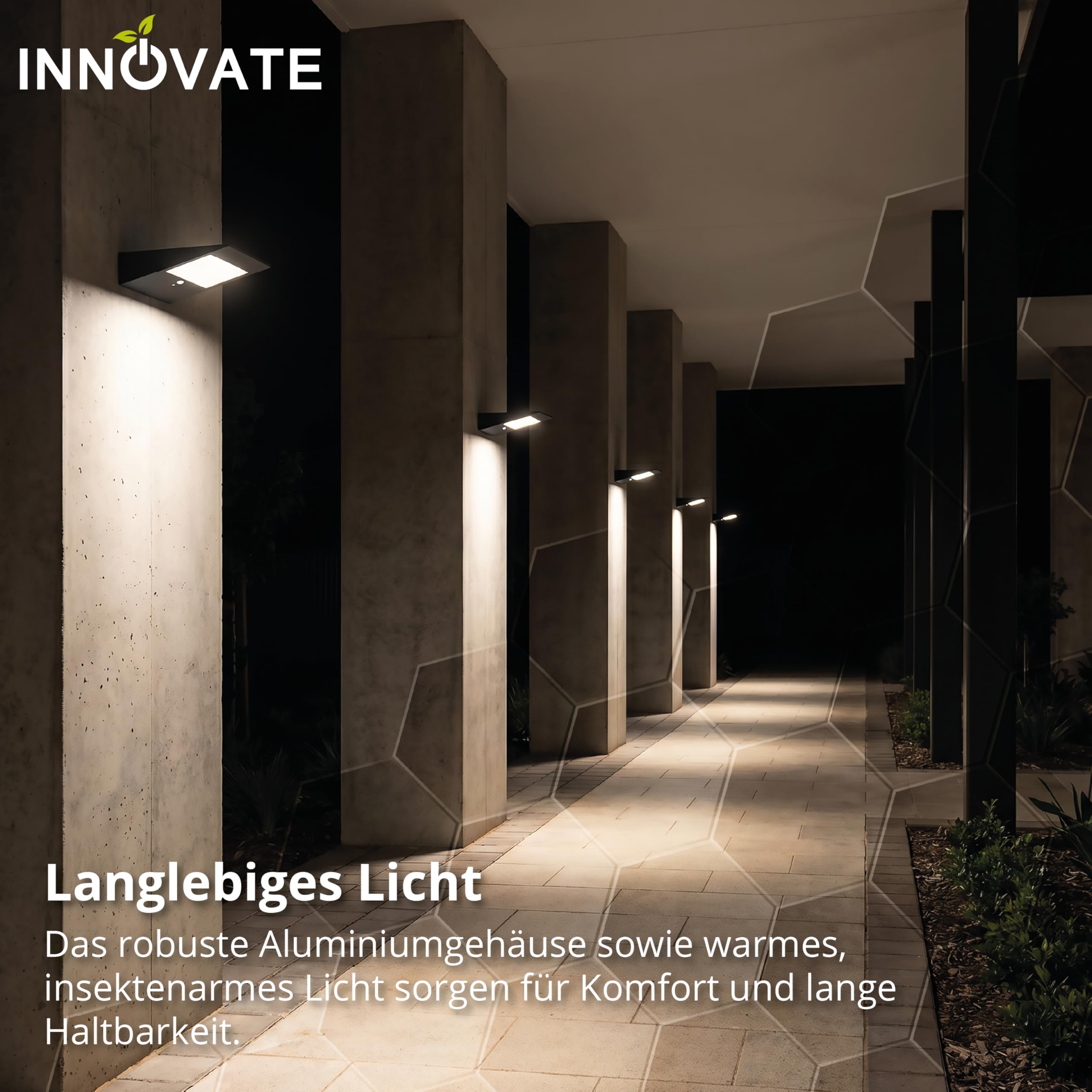 INNOVATE LED Aussenlampe mit Bewegungsmelder Solar PIR-Sensor [2W IP54 3000K] Solarlampen für Außen Mit Bewegungsmelder I LED Solarleuchten für Aussen I Aussenbeleuchtung Aussenlampe
