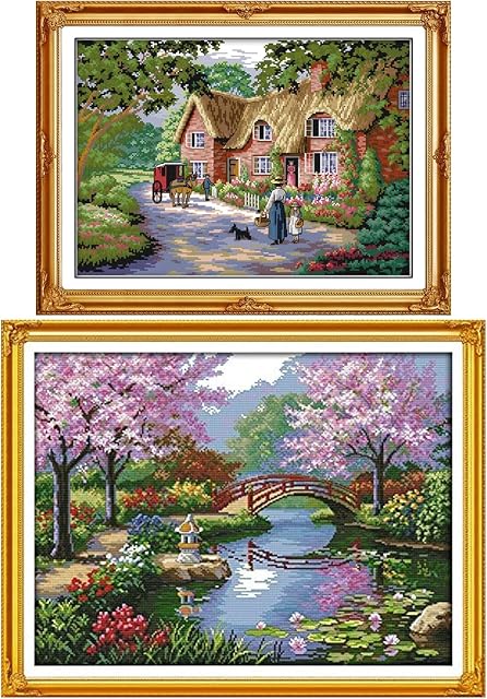VEGCOO 2 Pack Counted Cross Stitch Kits, DIY Needlecrafts Handmade Embroidery Kit, DIY Hand Needlework Kit for Beginners (B)