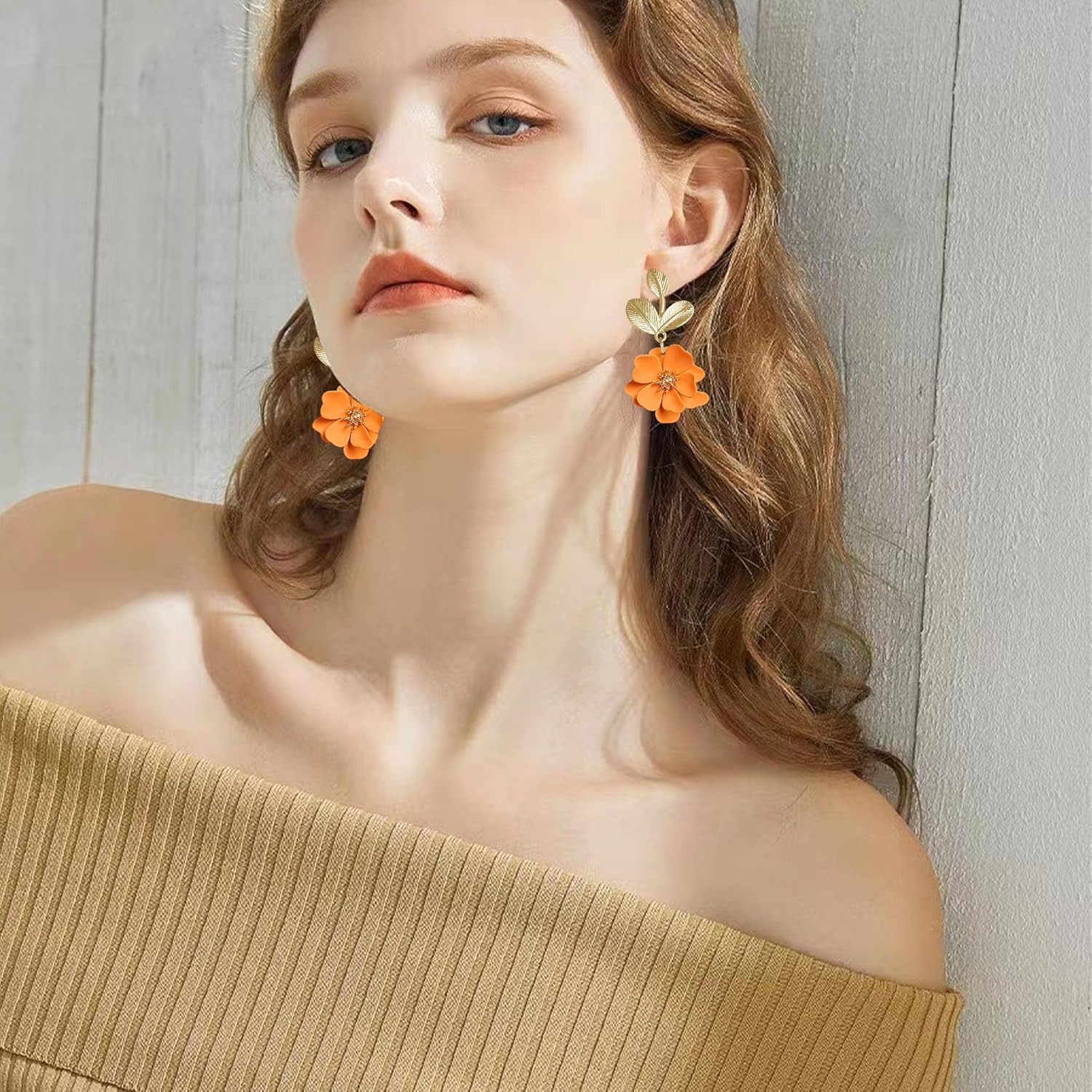 Boho Flower Earrings for Women Cute Dangle Drop Gold Leaf Floral Studs Hook Statement Jewelry Sweet Earrings - Image 2