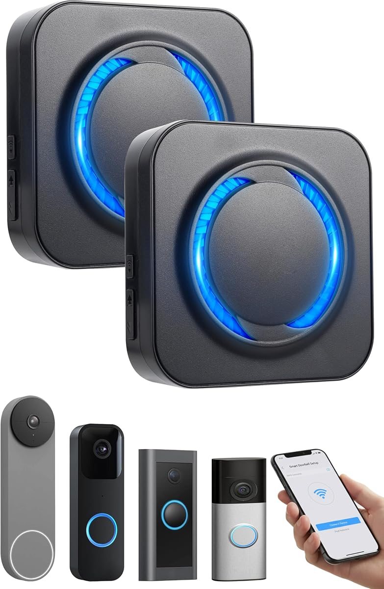 Smart Wireless Doorbell Chime for Ring, Blink,Google Nest, 2Pack | Works with Alexa,No Wiring/Subscription,No Range Limits,58 Tones,5 Volume, 3Min Setup, 99+ Expandable, Ideal for Large Homes