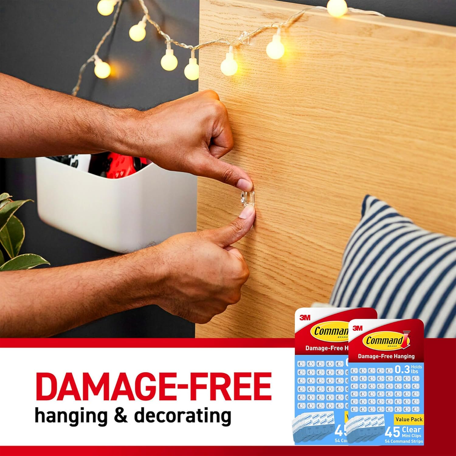 Command Indoor Mini Light Clips, Damage Free Hanging Christmas Lights, Mini Wall Clips for Hanging Indoor Christmas Decorations, Lights and Cables, 90 Count