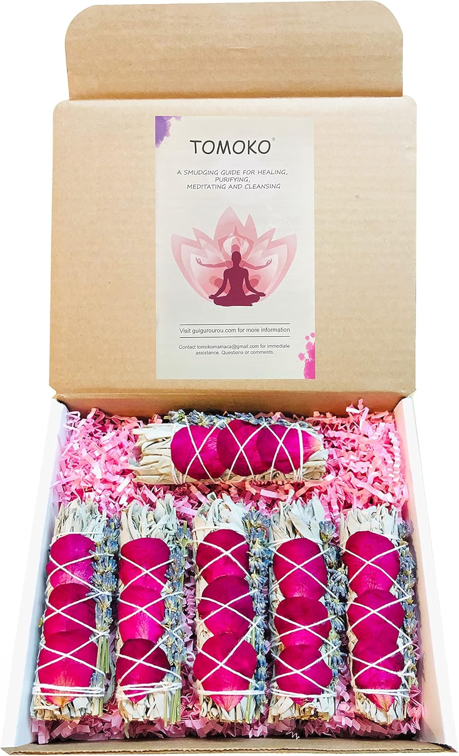 White Sage Smudge Kit - 6 White Sage with Rose and Lavender & 4 Palo Santo! Healing, Purifying, Meditating, Incense & Cleansing