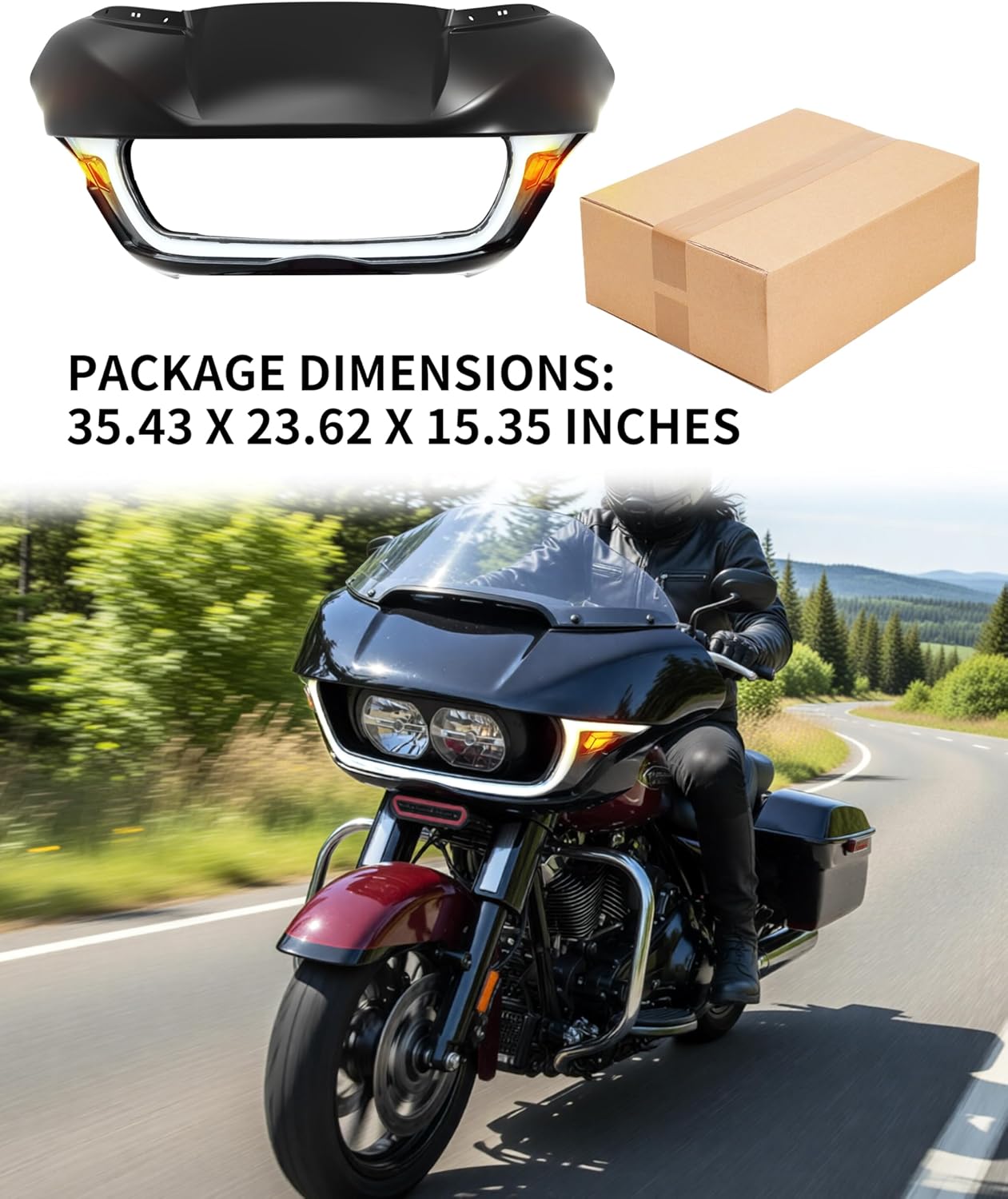 Upgraded Front Outer Fairing with Light for Road Glide 15-23, Black Fairing Cowl w/DRL Turn Signal for Harley CVO Road Glide 2015-2023 Accessories