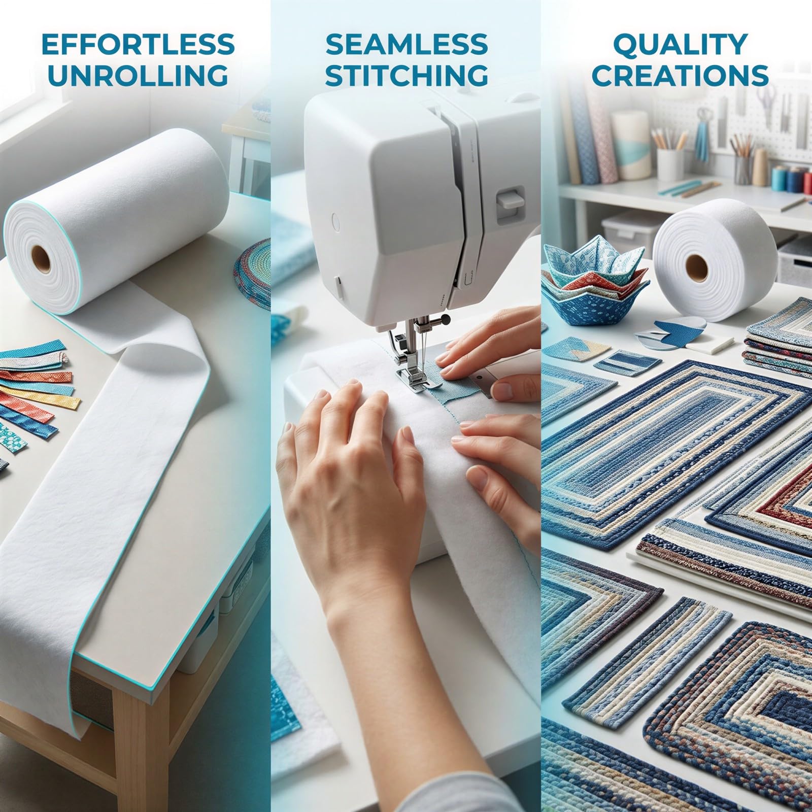 Polyester-Füllvlies als Rollenware, 2 1/4 Zoll x 50 Yards, waschbare Stoffstreifen zum Nähen, weiche weiße Quiltvliesrolle für Teppiche, gewebte Matten, DIY-Bastelprojekte und mehr