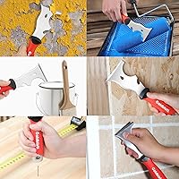 Vista 7 de Goldblatt 4-piece Stainless Steel Joint Knife Set, 3-piece 4'', 5'', 6'' Putty Knives and 9-in-1 Multi-Tool Painter Scraper, Soft Handle with Hammer