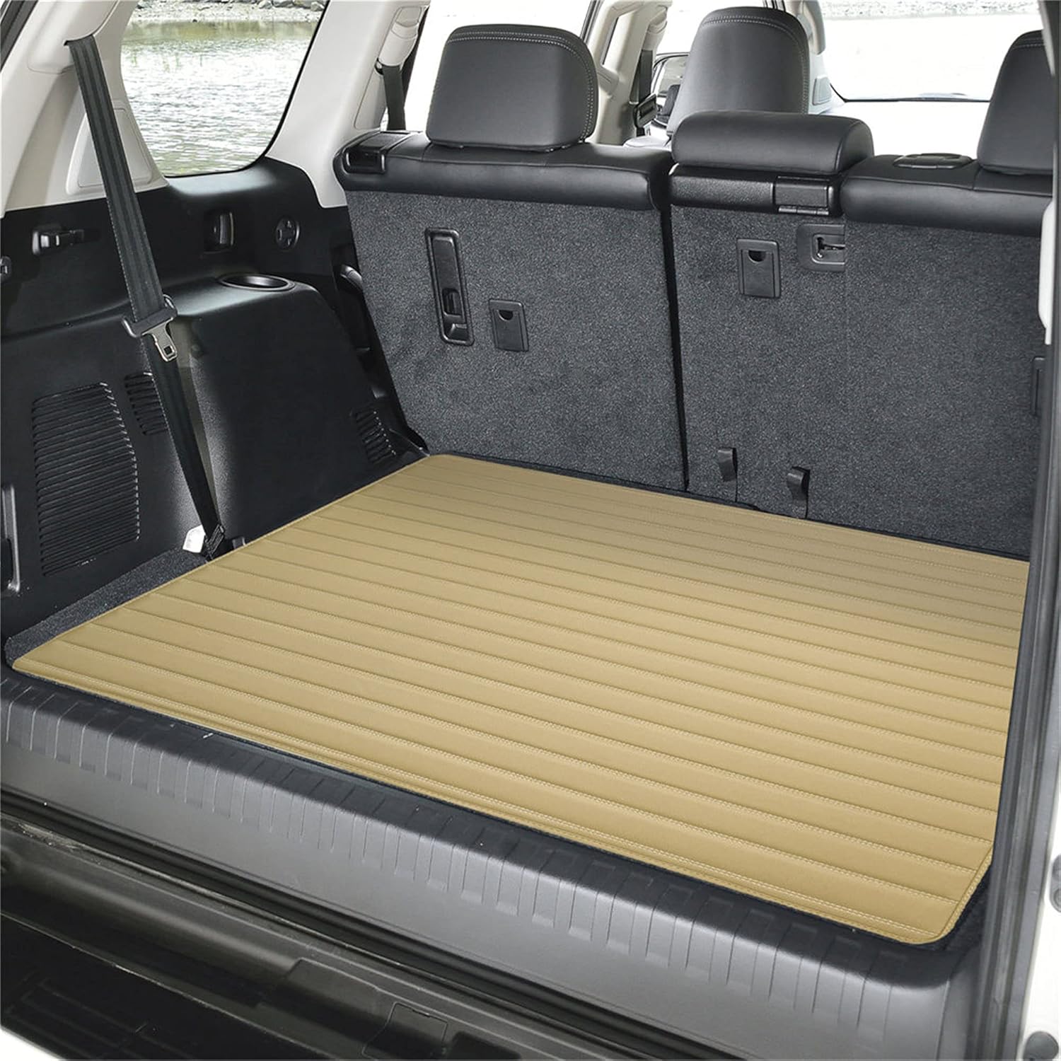 FH Group F16500BEIGE-32 Deluxe Heavy Duty Faux Leather Flat Stripe Multi-Purpose Beige Automotive Cargo Liner fits most Cars, SUVs, and Trucks, 32 inches