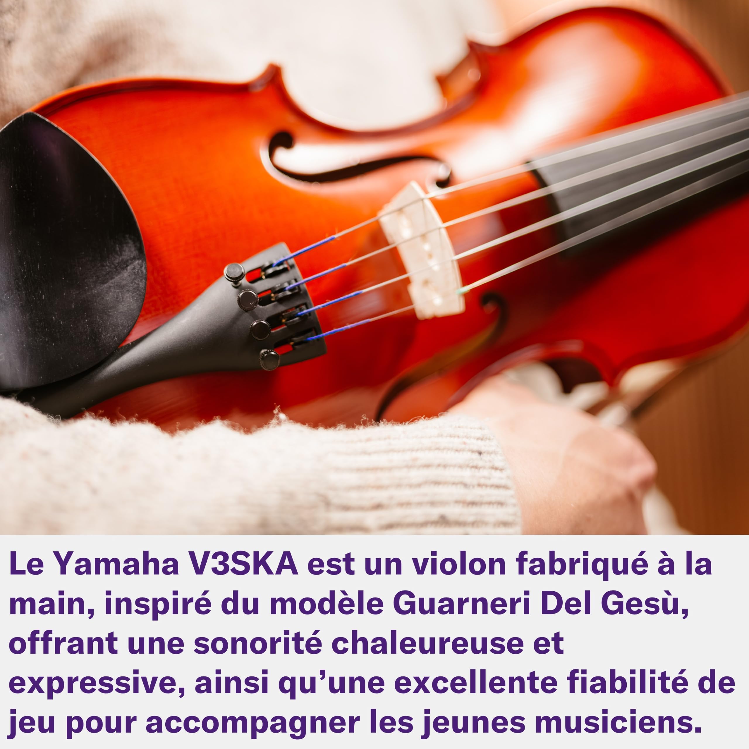 YAMAHA V3SKA44 Set Violon Acoustique – Taille 4/4, Violon D'étude Monté à la Main, Table en Épicéa, Fond en Érable, Touche en Ébène, 4 Tendeurs, Livré en Étui avec Archet et Colophane – Marron
