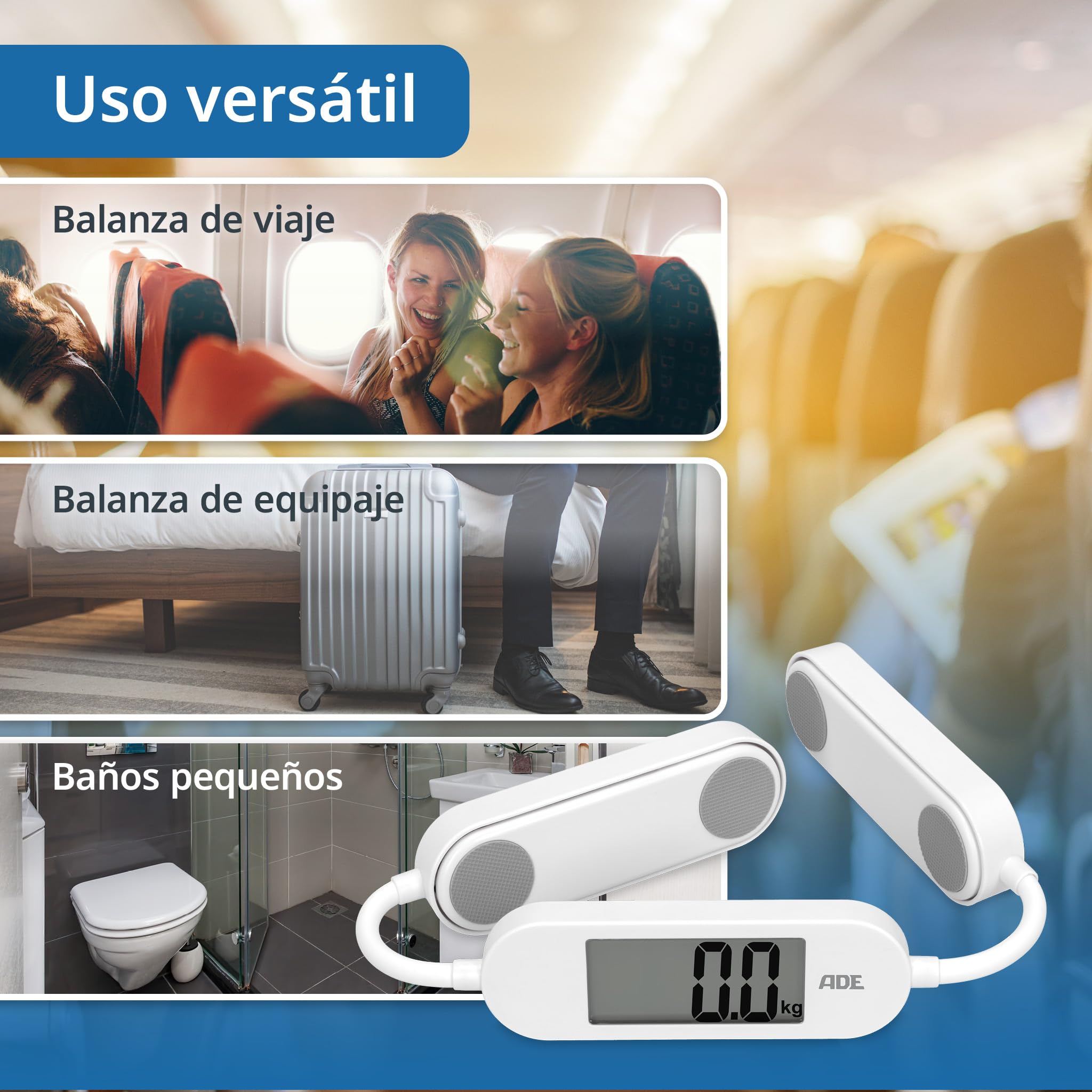 ADE Báscula de viaje plegable | Báscula digital con capacidad de carga de 180 kg en incrementos de 100 g | Báscula de cuerpo precisa con pantalla LCD