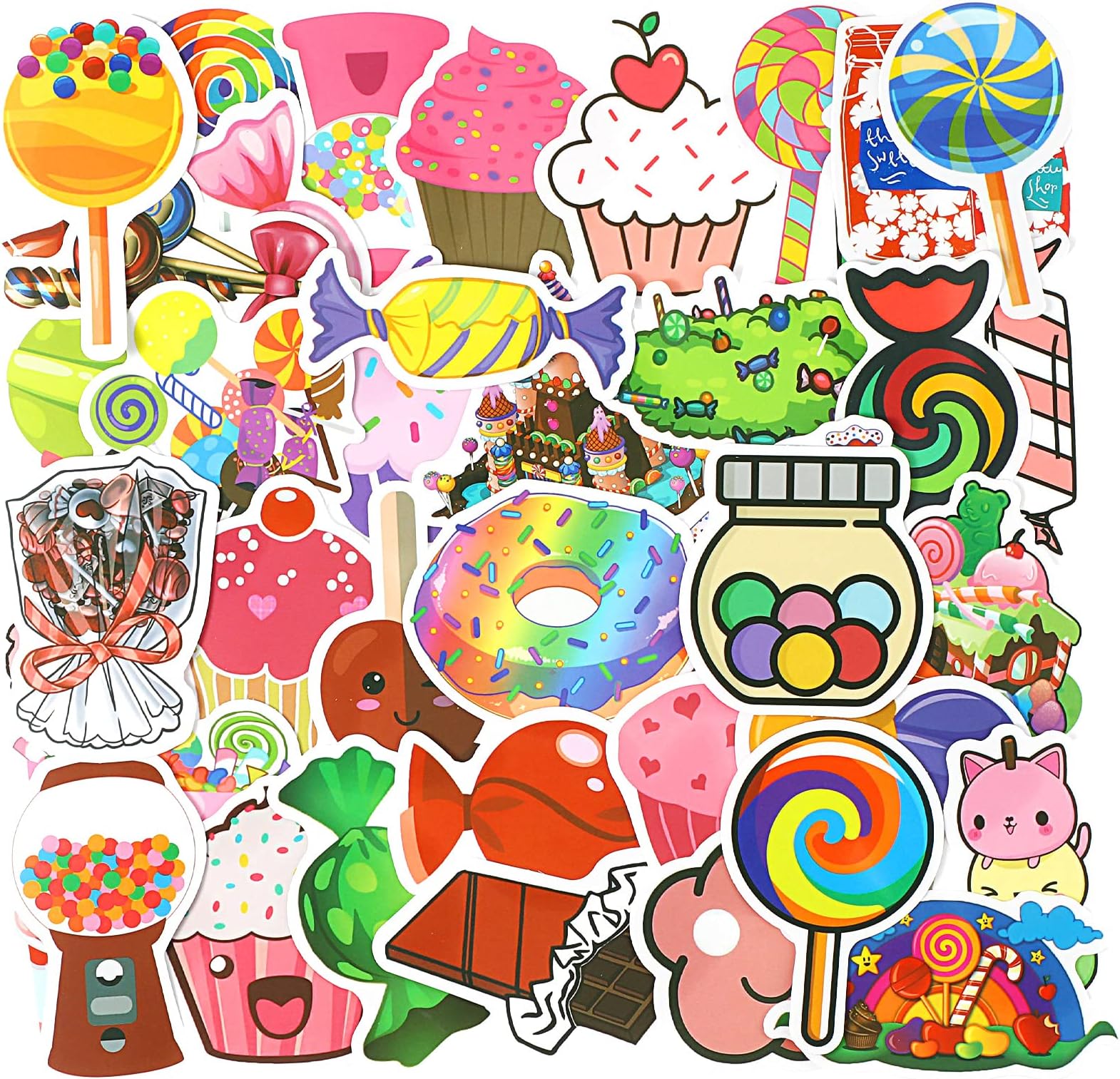 Outus100 Pieces Cute Sweet Treats Candy Stickers, Waterproof Vinyl Decal Dessert Stickers Ice Cream Cupcake Stickers for Laptop, Water Bottle, Skateboard, Teachers Reward Stickers for Kids Students