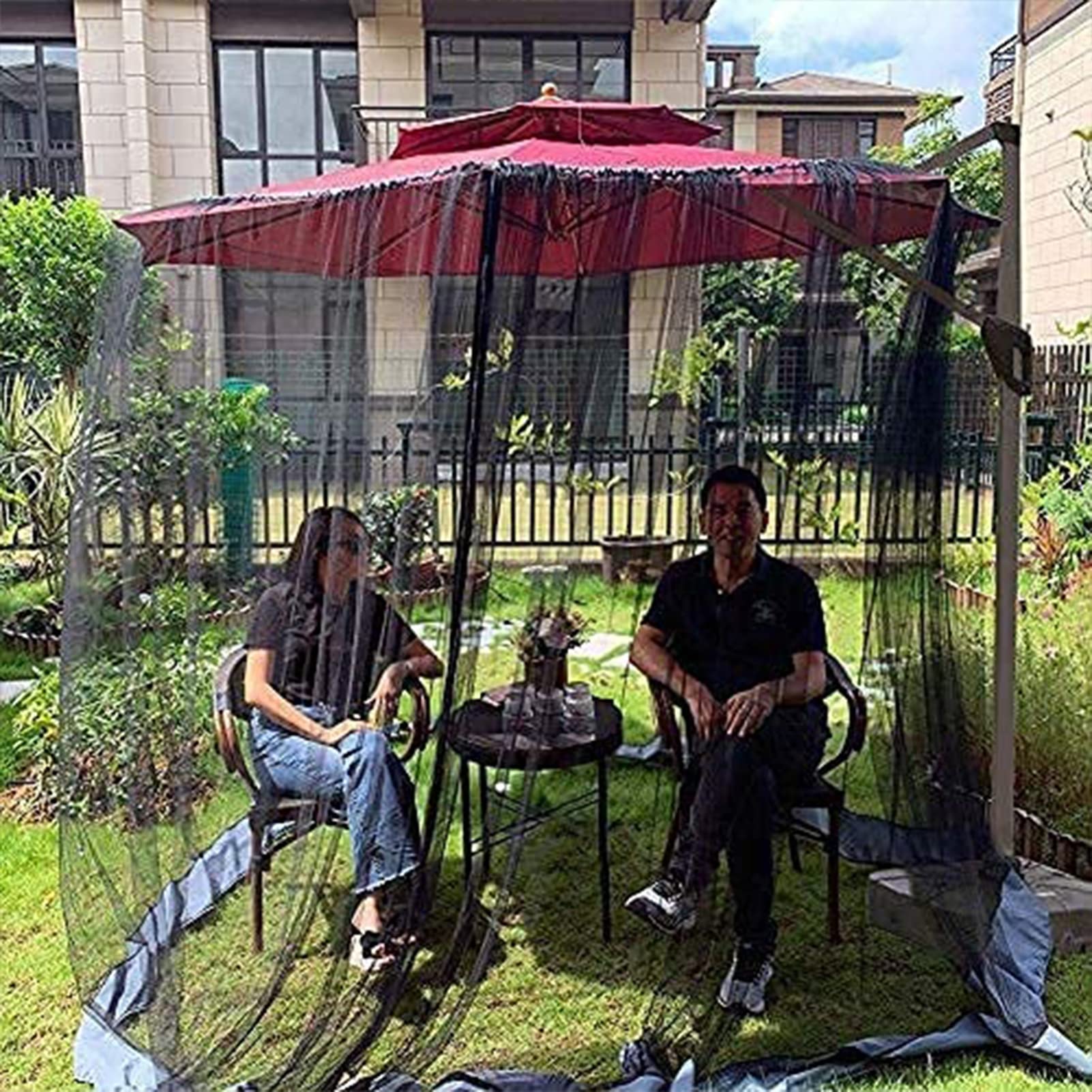 WOKEZ Zanzariera per ombrellone da Patio, zanzariera Quadrata da 3 x 3 x 2.3 Meters, con Corda Regolabile e Doppia Porta con Cerniera, Gazebo per Zanzariera Ombrelloni da Esterno,Bianca,300x300x230cm