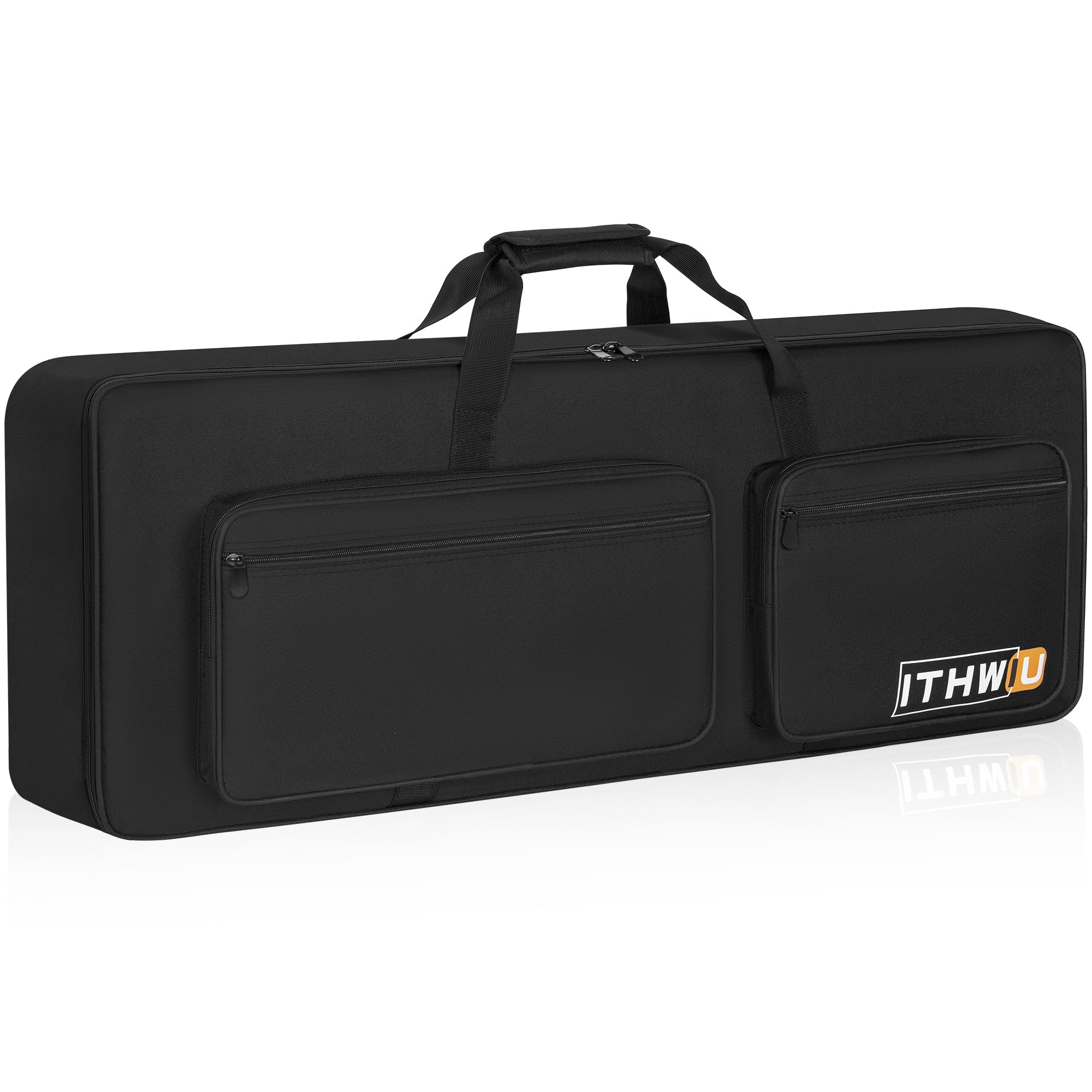 Padded 8mm Shockproof Slim61 Keys Keyboard Case Electric Piano Keyboard Gig Bag Well Protection with Adjustable Straps and 4-Pocket for Keyboard Accessaries, Black (Interior: 37.8”×13”×6”)