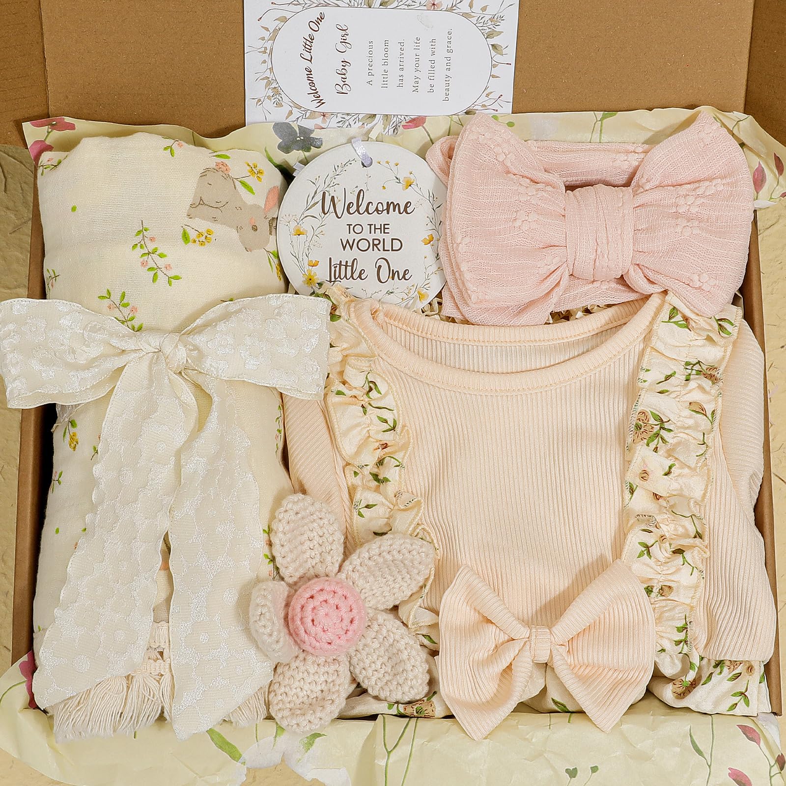Baby Girl Gifts Vintage Floral Baby Gifts for Girls Newborn Baby Girl Gift Set with Cotton Romper Headband