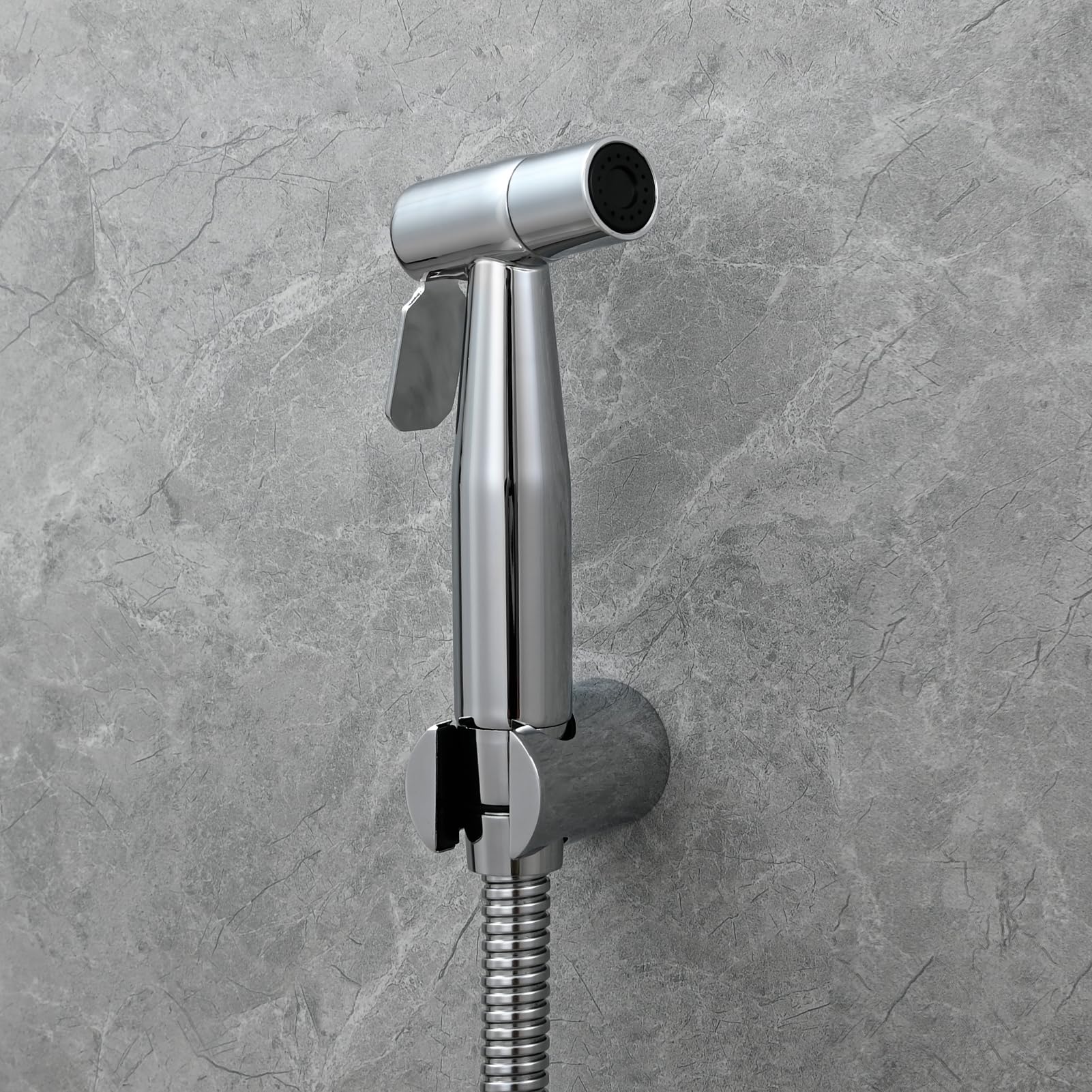 Tecmolog Douchette WC Kit Complet Acier Inox Douchette Toilette Eau Froide avec Flexible, Support, Chromé, WS024DF3