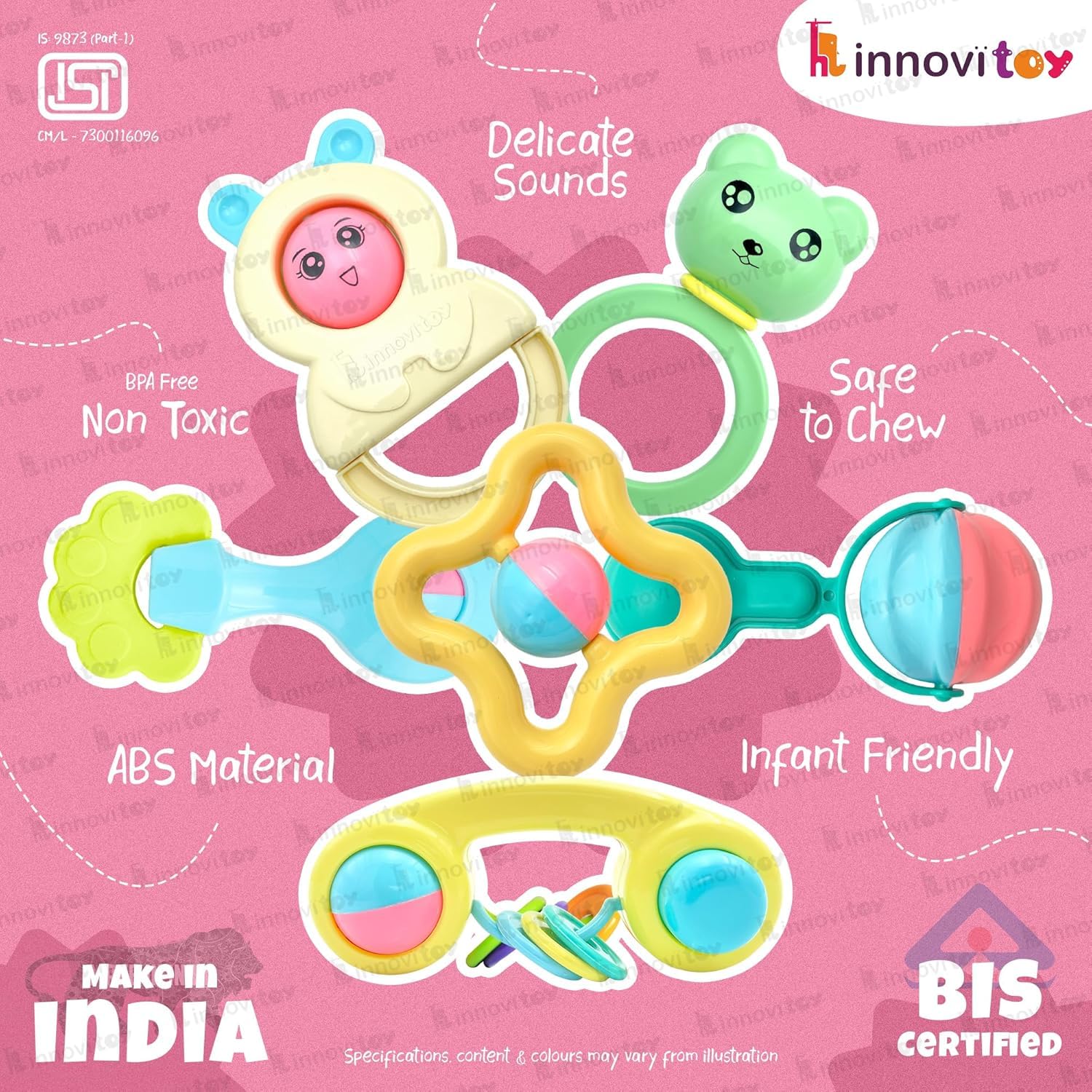 TOYIQ 6Pcs Rattles Infant Colourful Plastic Non Toxic Set of 6 Attractive Rattles and Teathers for New Borns, Baby,Kid (Multi Color) | Premium Gift Set for Baby 1