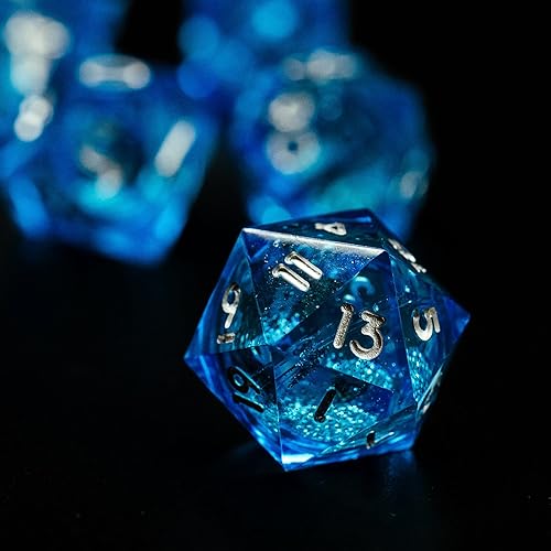 Miniatura 2 de Dados DND de núcleo líquido, un juego completo de troqueles líquidos D&D con bolsa de terciopelo para juego de mazmorras y dragones (líquido de