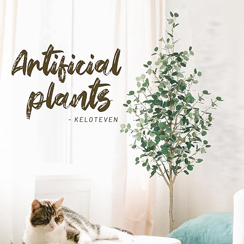 Miniatura 2 de Keloteven Árboles de eucalipto artificiales para interiores, 7 pies, planta de eucalipto sintético extra alta, plantas de piso de árbol de seda