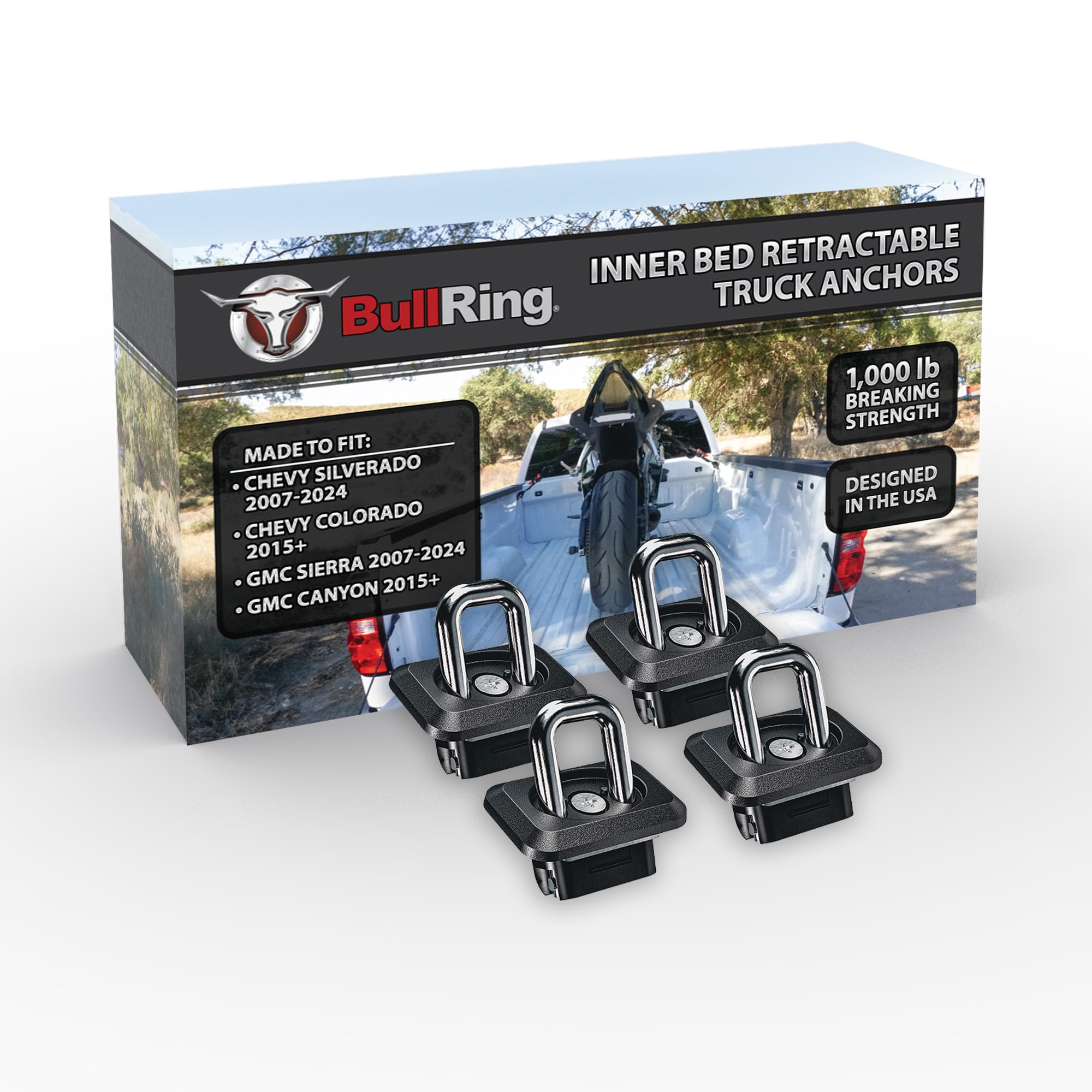 Bull Ring 1001 Two Pair Stainless Bullet Retractable Truck Tie Down Anchors (Includes 4 Pieces)