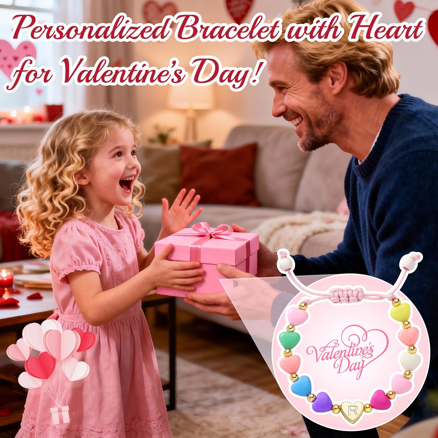 Valentines Day Gifts for Kids Women Girls, Initial Heart Bracelets for Teen Girls Women Bulk, Cute Preppy Letter A-Z Charm Bracelet, Colorful Personalized Happy 3-18 Year Old Birthday Gifts for Daughter, Lover, Sisters, Toddler - Image 3