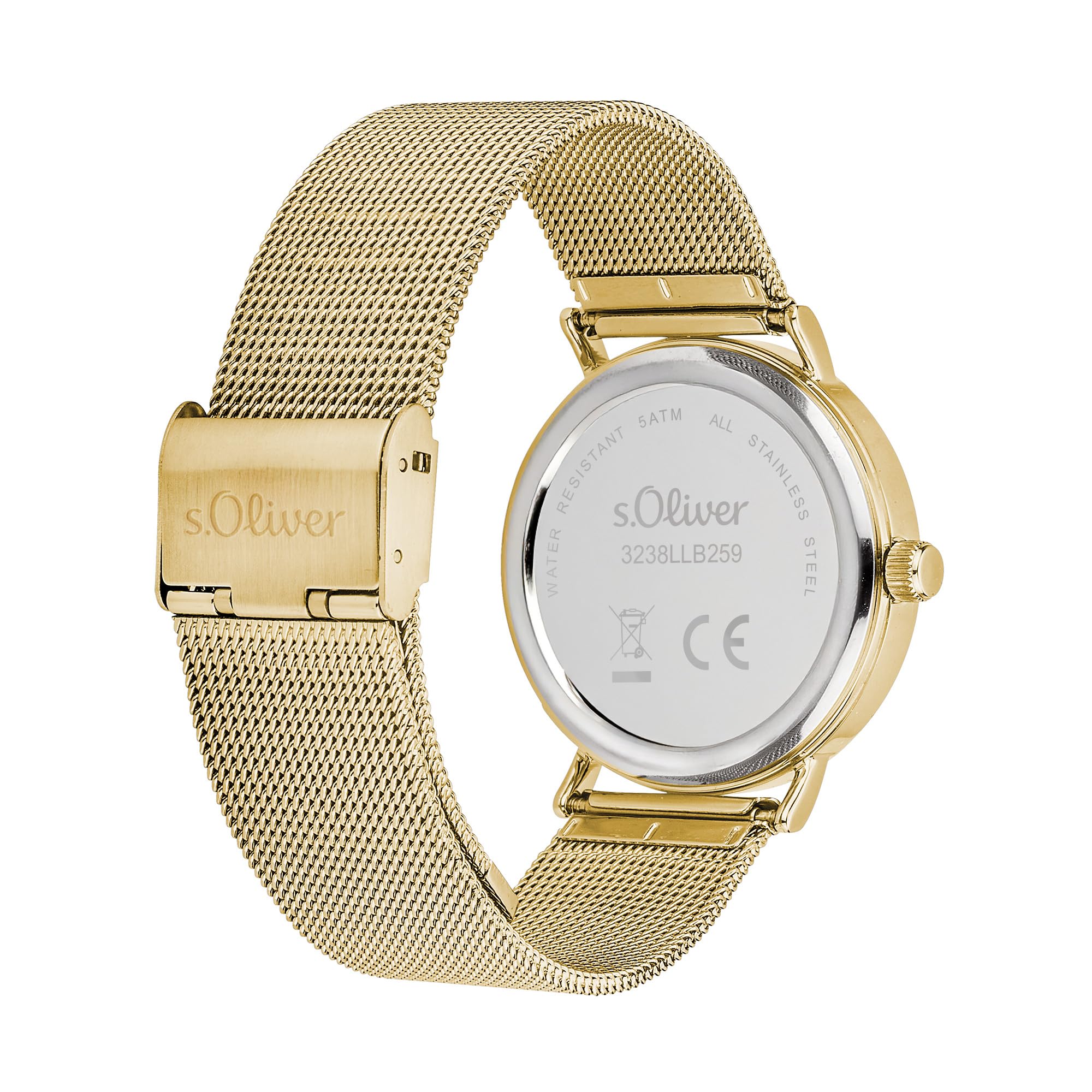 s.Oliver Damenuhr aus Edelstahl mit Meshband - Large 38 mm - Zeitlose, alltagstaugliche, analoge Armbanduhr mit Quarzwerk - hoher 5 ATM wasserdicht - Kratzunempfindliches Mineralglas