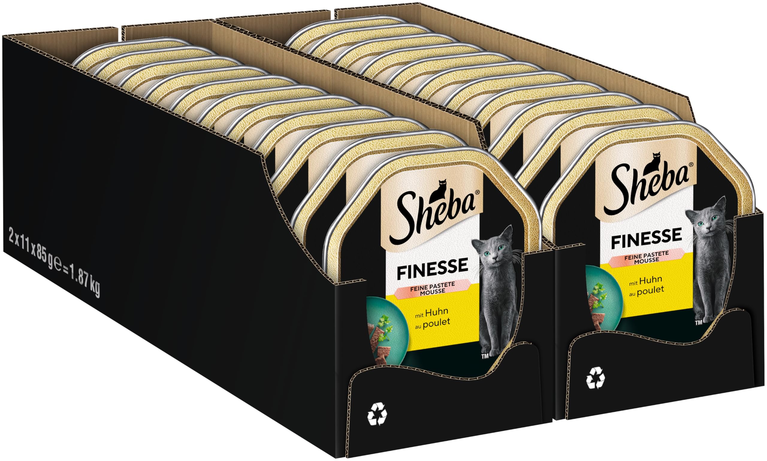 SHEBA Schale Nassfutter für Katzen Finesse Feine Pastete mit Huhn 22 x 85g