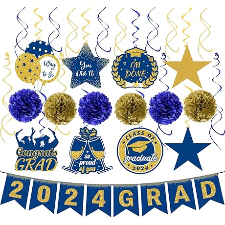 Make Your Graduation 2024 Party Bluetiful with Pre-Assembled Swirls and Banner
