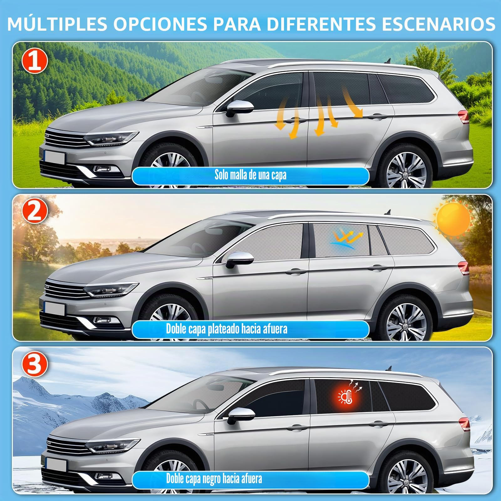 Parasol Coche para VW Passat B8 Variant 2016-2022 Ventanas Lateral 6 Piezas | XCBYT, 2 en 1: Parasol y Mosquitera para Coche, Magnética, Privacidad y Ventilación para Camping y Dormir en Coche, Anti UV