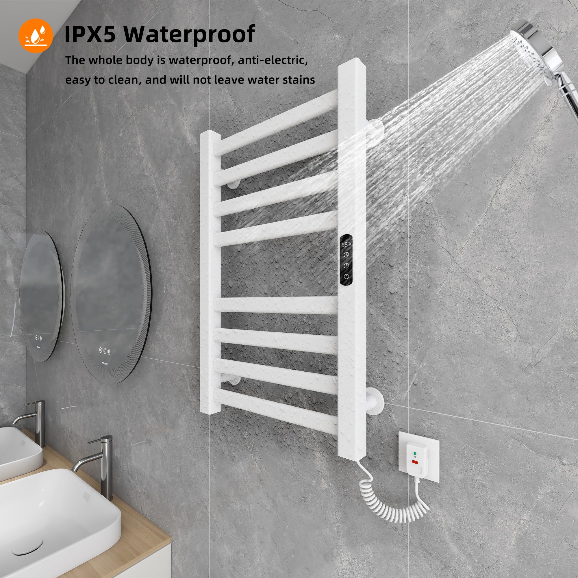 Radiador de Toallas 450x700mm Toallero Eléctrico Bajo Consumo Secador de Toallas Radiador Toallero eléctrico inteligente Calienta Toallas, calefacción de fibra de carbono, antracita-White Right