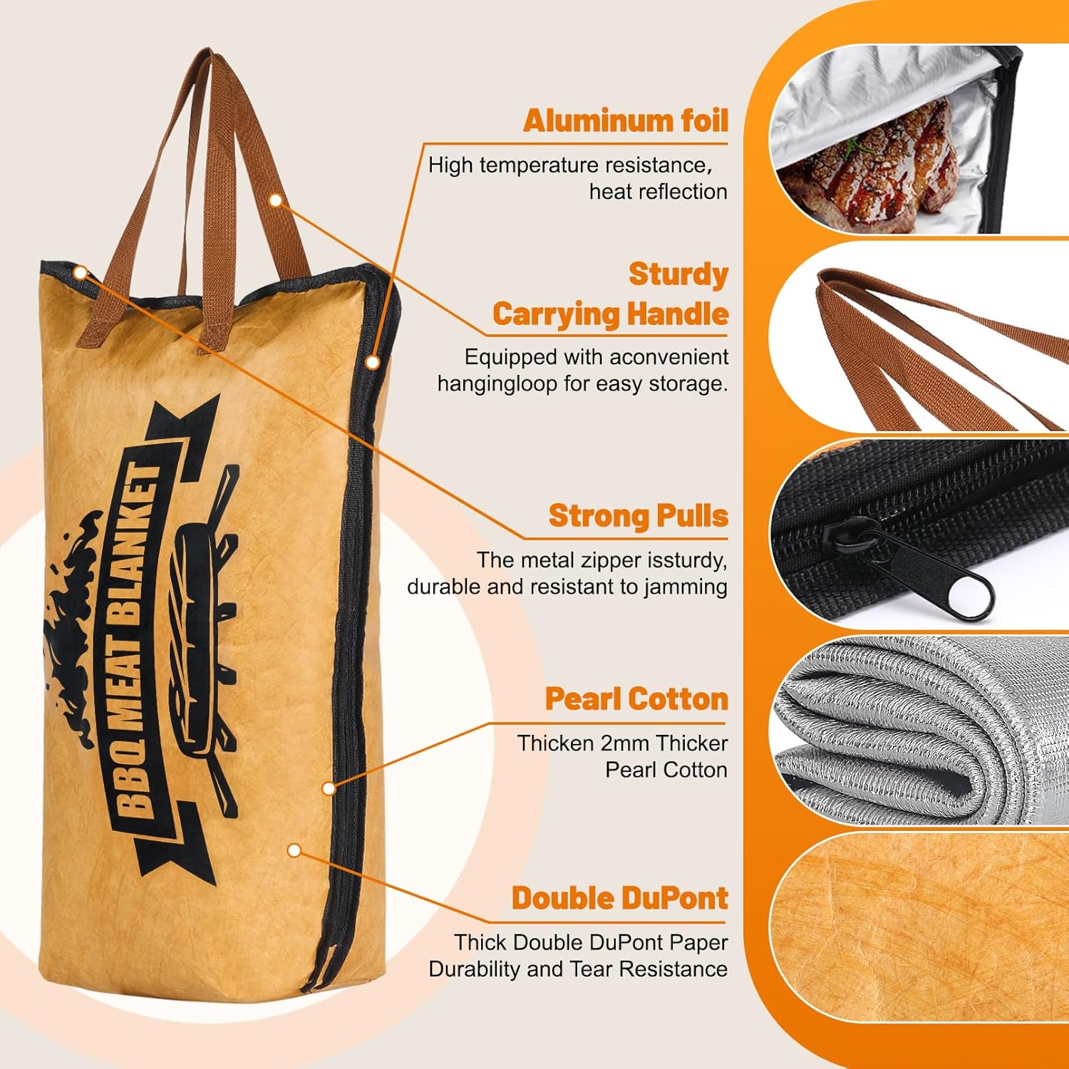 BBQ Blanket for Resting Meat Reusable Smoker Meat Resting Blanket with Grilling Guide, Wide Mouth for Large Brisket/Beef,Gifts for Men Him Dad (2pcs, 21"+15"） - Image 6