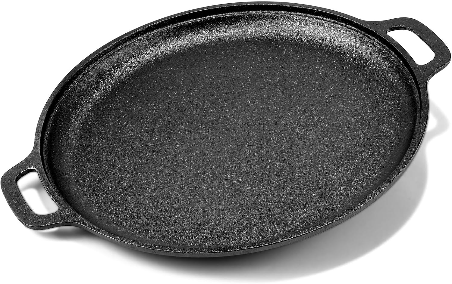 13.8 Inch Cast Iron Pizza Pan - Round Comal for Even Heating - Works on Oven, Grill & Campfire, Heavy-Duty Cast Iron Pizza Stone with Dual Handles