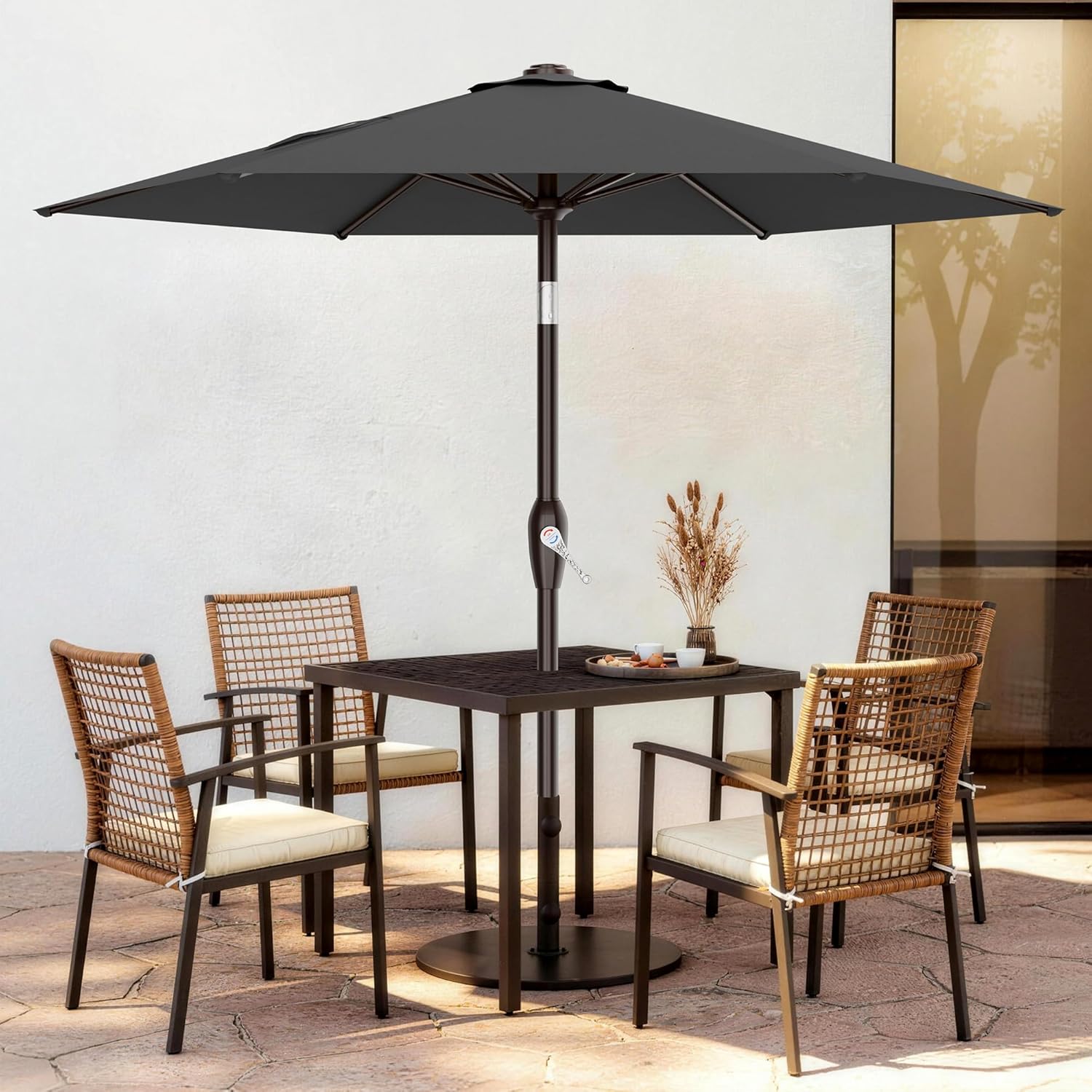 areshark 7.5ft patio umbrella table market umbrella with 6 sturdy ribs, button tilt/crank, heavy-duty outdoor umbrellas for pool, deck, garden and backyard, gray gray 7.5ft