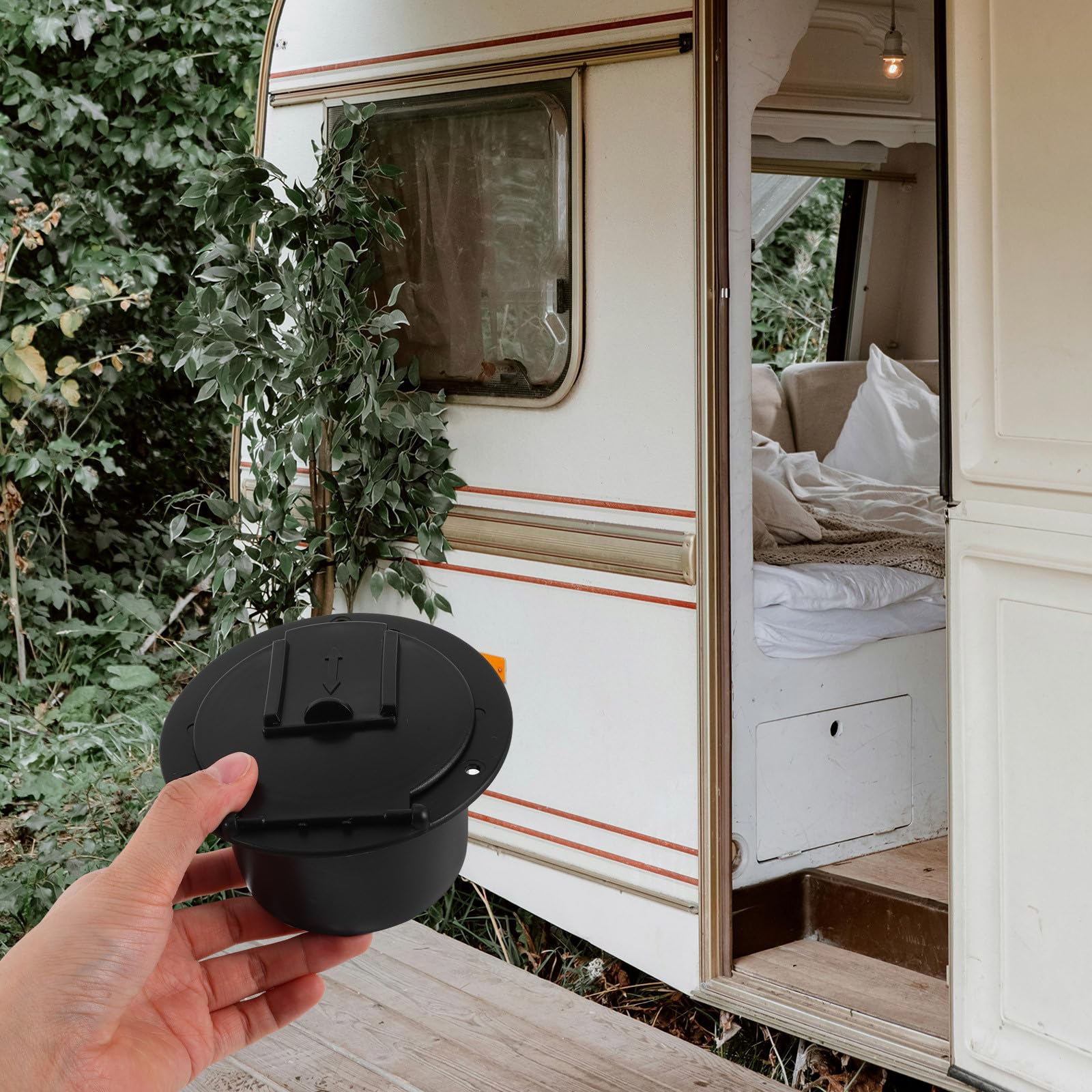 Happyyami Praktische Kabeldurchführung Unterputz Wohnmobil Kabelluke Rund Schwarz mit Pe Material und Einfachem Einbau für Yachten und Wohnmobile als Kabelaufbewahrungsbox