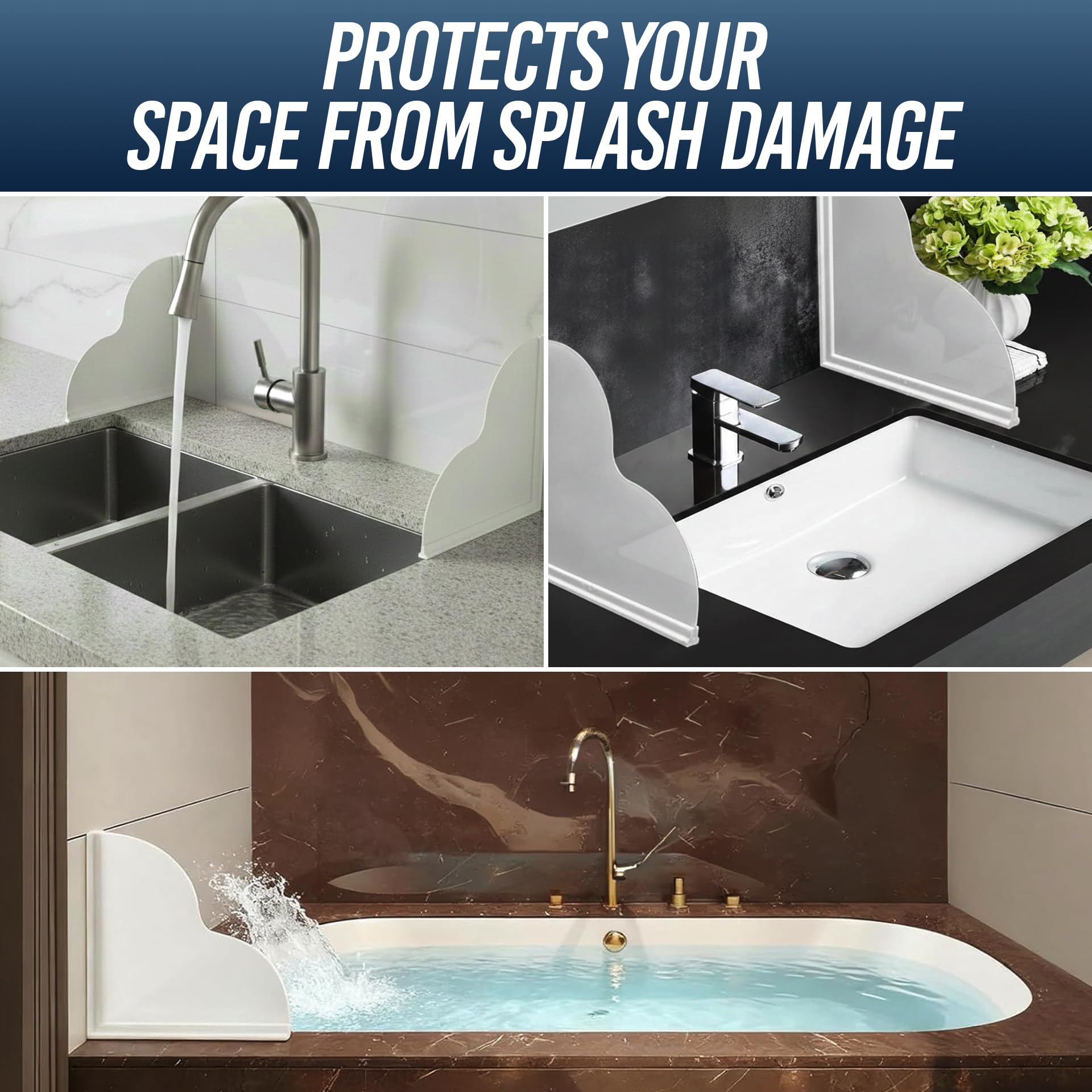 LustraBath Removable Tub Splash Guard 2 Pack, Bathtub Splash Guard with Silicone Base & Acrylic Shower Corner Water Guard, Self Adhesive Shower Splash Guards to Keep Water in Tub or Walk-in Shower - image 4