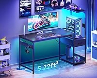 Vista 4 de Casaottima - Escritorio para juegos de 48 pulgadas con almacenamiento y luces LED, escritorio reversible para computadora con estantes de exhibición