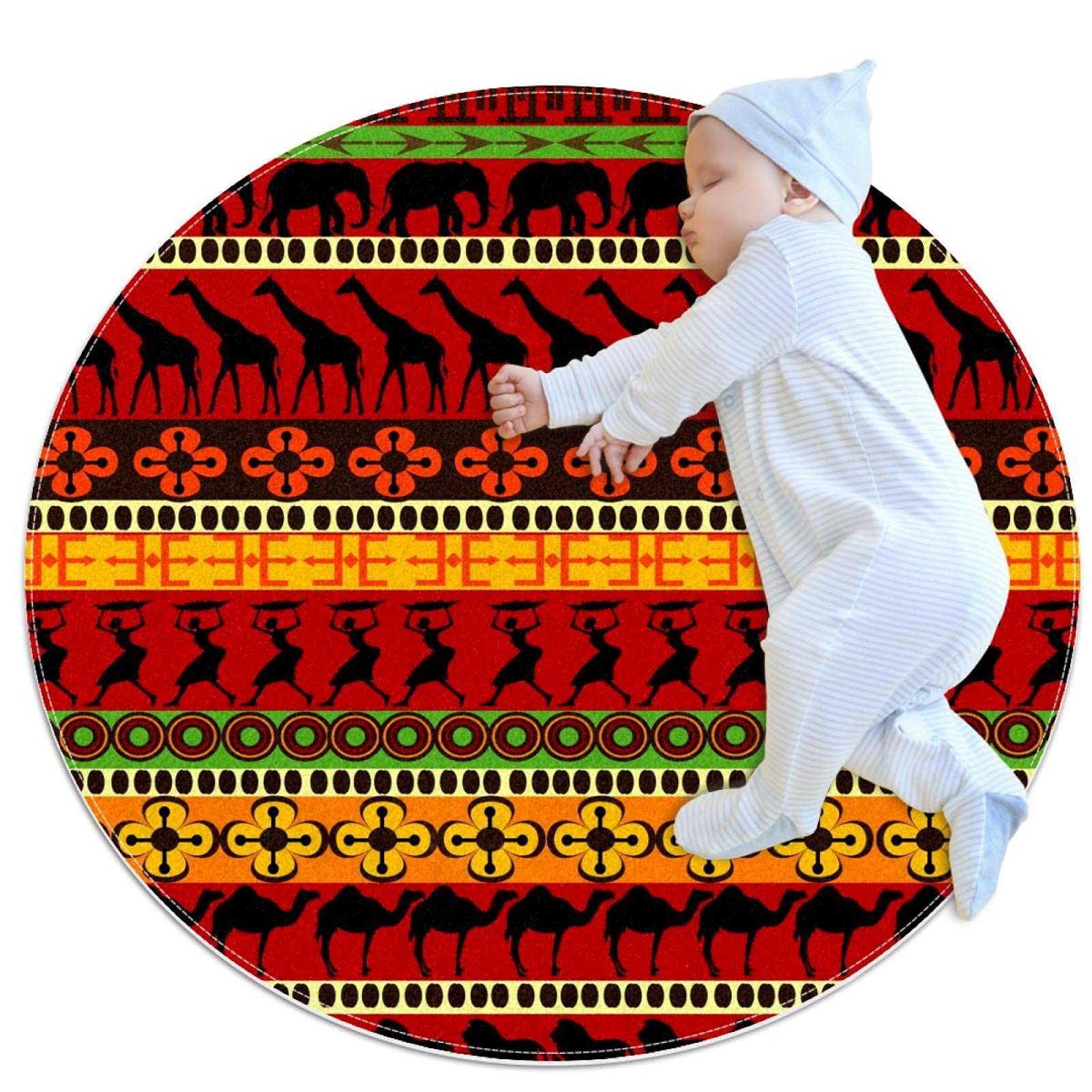 Tapis rond éléphants et girafes JDEZ 100x100cm pour chambre et salon