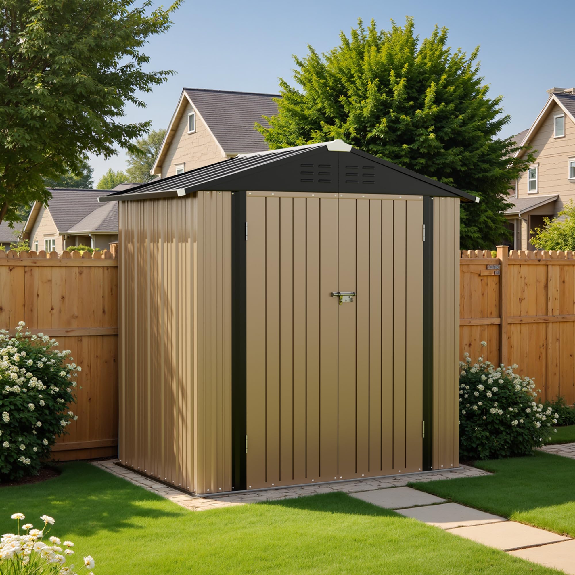 Greesum 6x4FT Outdoor Storage Shed, Brown