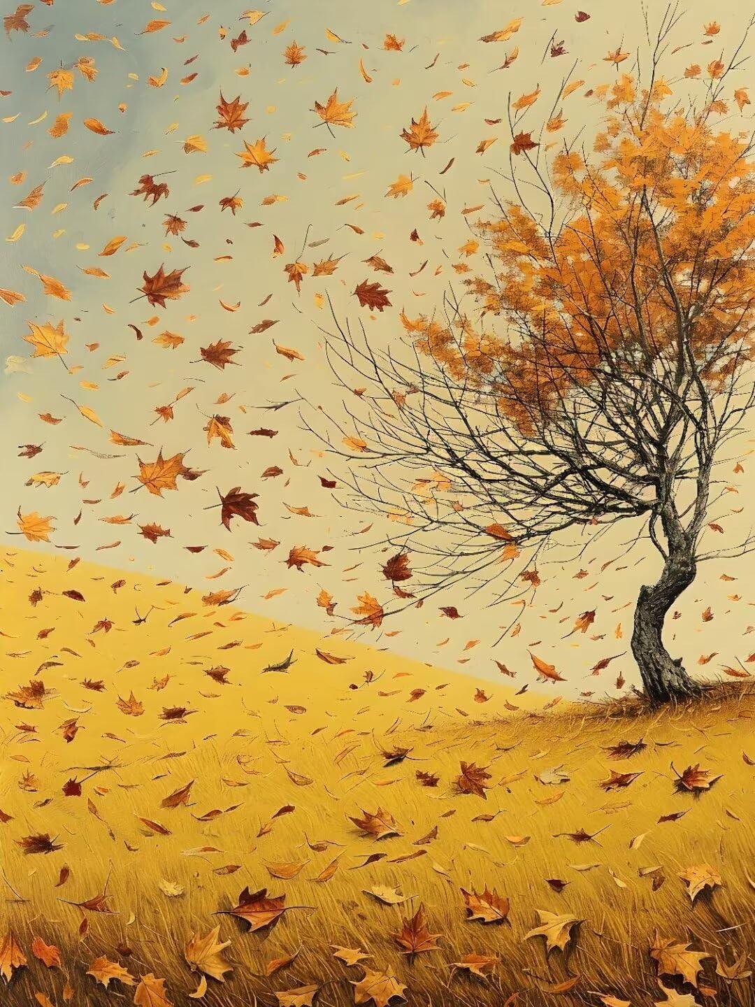 Pintura por Numeros Paisaje de otoño amarillo Pintar por Numeros Adultos Niños, DIY Paint by Number Kit con Pinceles y Pinturas Acrilicos, Cuadros por Numeros, Decoración para el Hogar 100x70cm w-3782