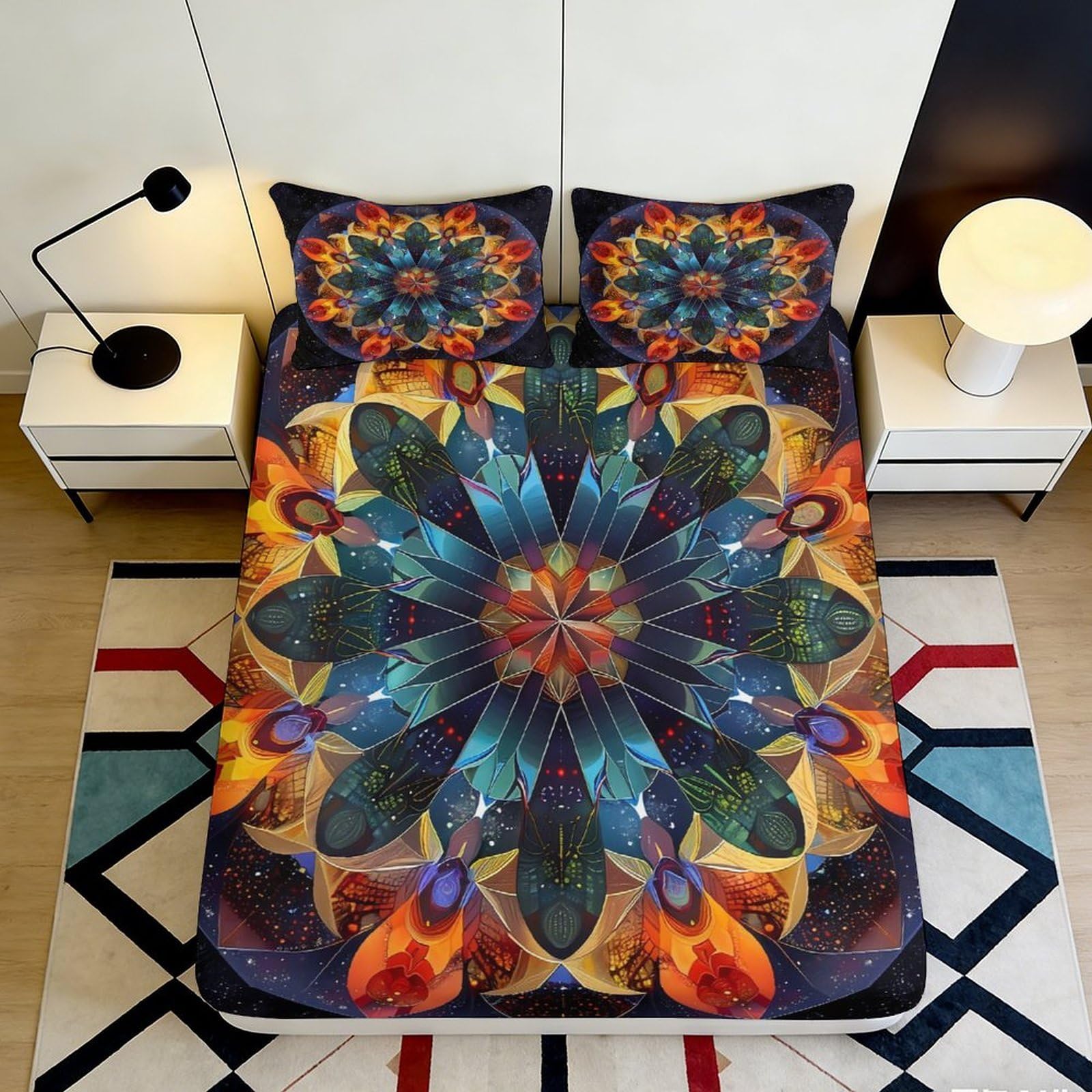 Pnayamiorkfel Style-8 3D Printed Mandala Kaleidoscope Fitted Sheet Microfiber Mattress Cover Vibrant Art Bed Decor For Bedroom Guest Room 90X200x25cm
