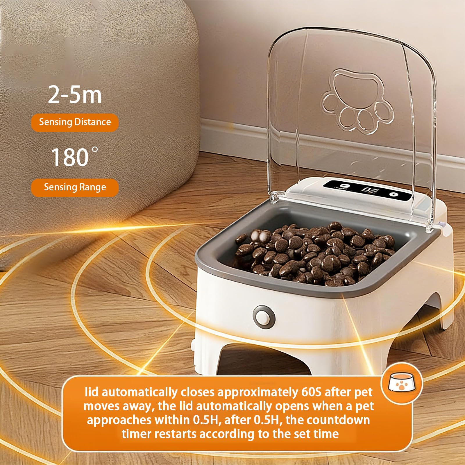 Mangeoire Automatique pour Chat – Capteur Intelligent, Bol de Nourriture Rabattable, Amovible Distributeur De Nourriture pour Animaux De Compagnie avec Affichage LCD, Acier Inoxydable, Noir