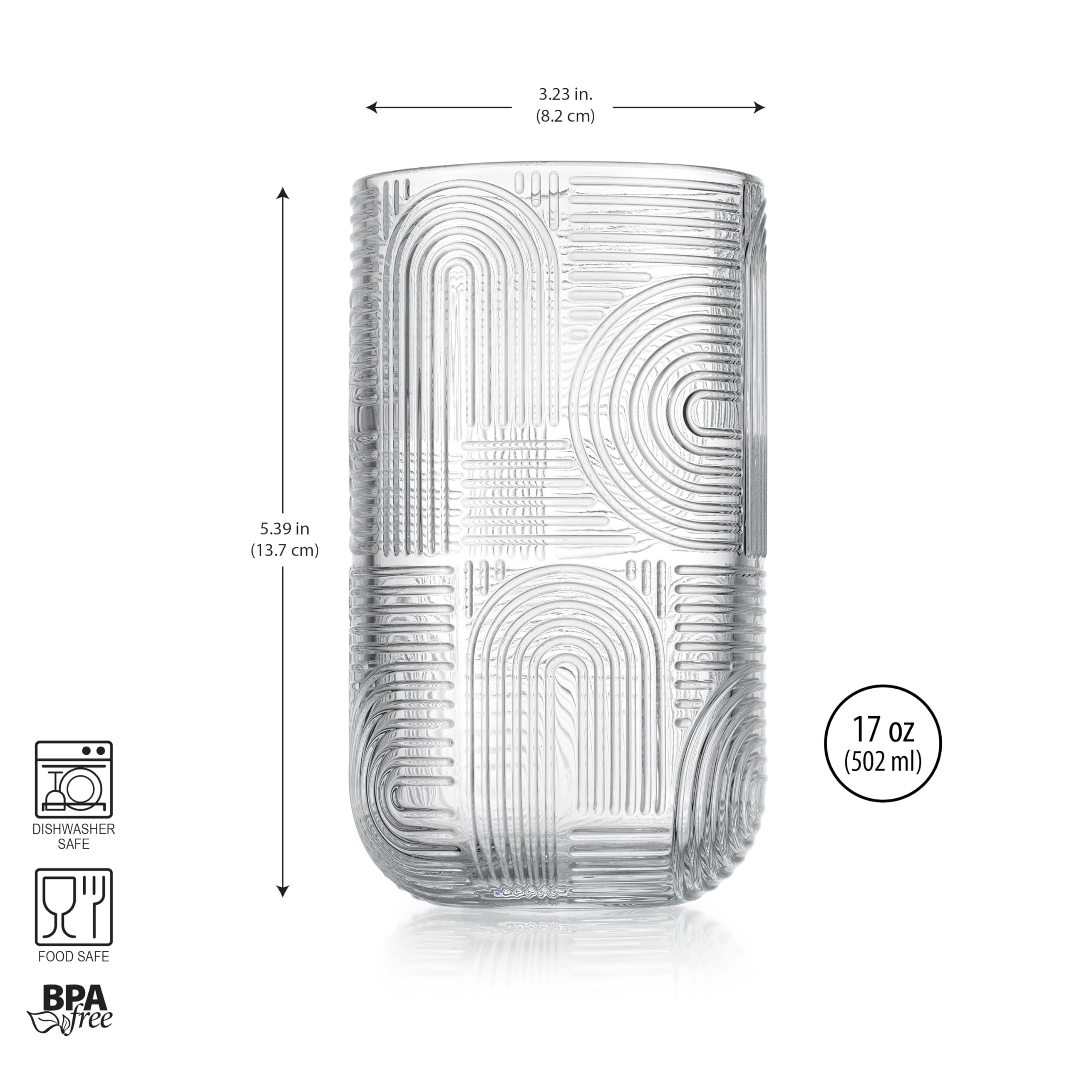 Glaver's Highball-Trinkgläser, 480 ml, klares Glas, exquisites Design, 4 Stück