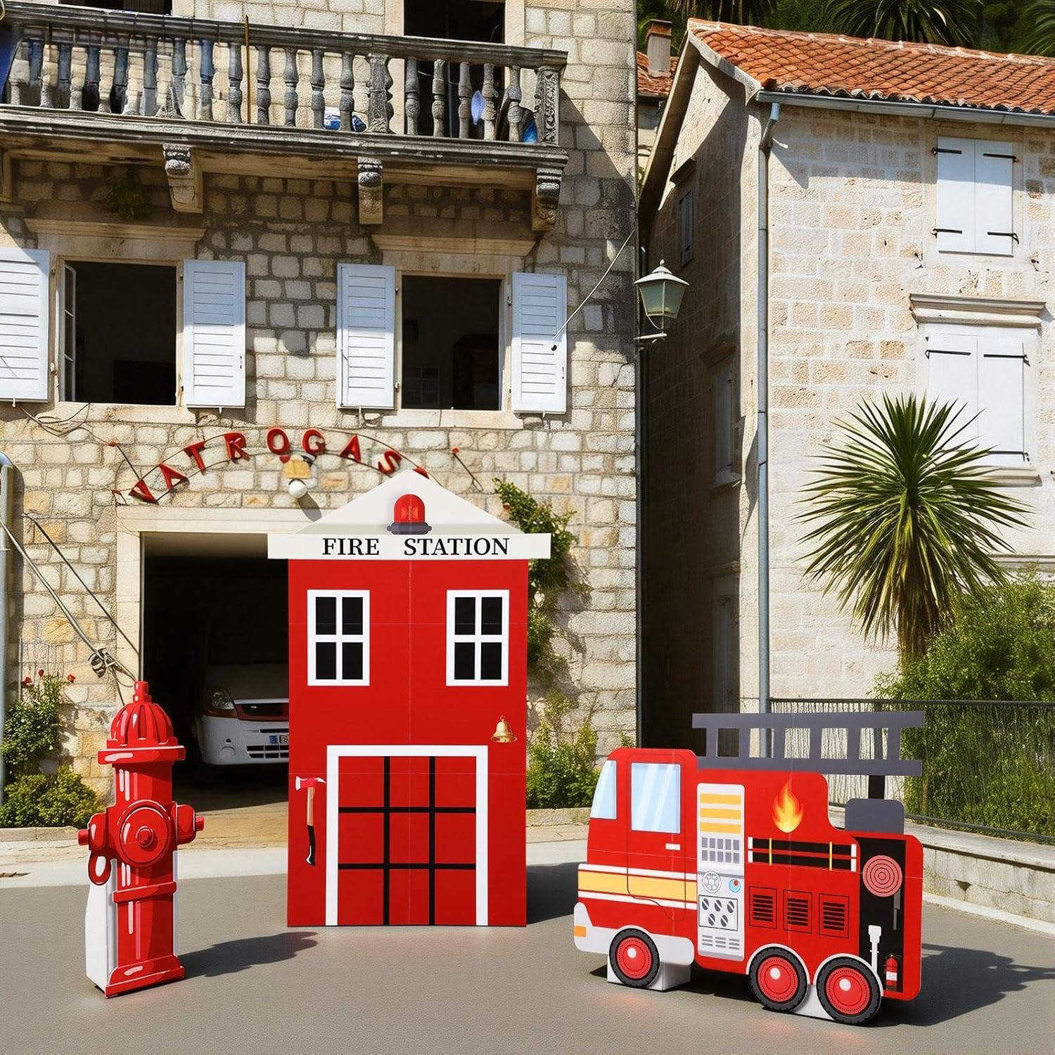 3 Sets Firetruck Birthday Decorations Firefighter Party Decorations Large Fire Truck Party Supplies with Firetruck Hydrant Fire Station for Fireman Firefighter Birthday Favors Photo Backdrop