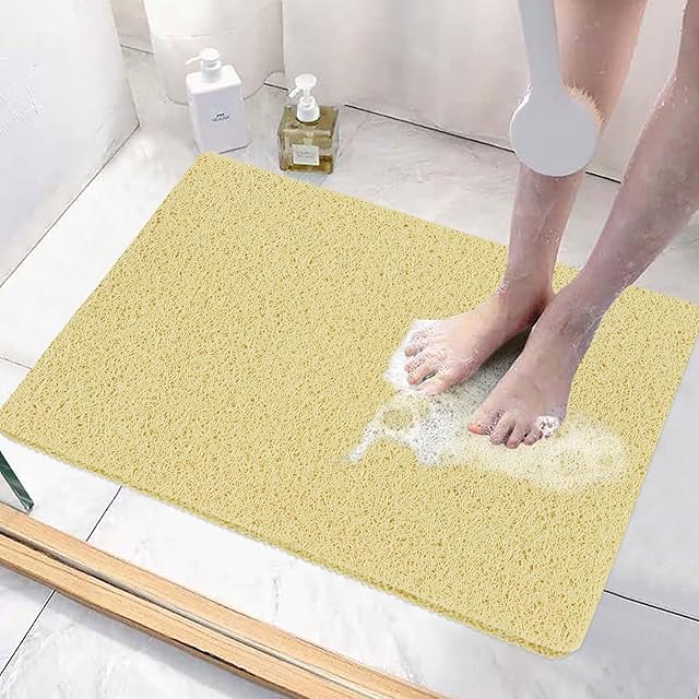Famibay Shower Mats for Inside Shower Loofah Shower Mat Non Slip Anti Mould PVC Bath Mat Soft Drainage Floor Mat for Bathroom Shower Stall Wet Area 40x60cm (Beige)