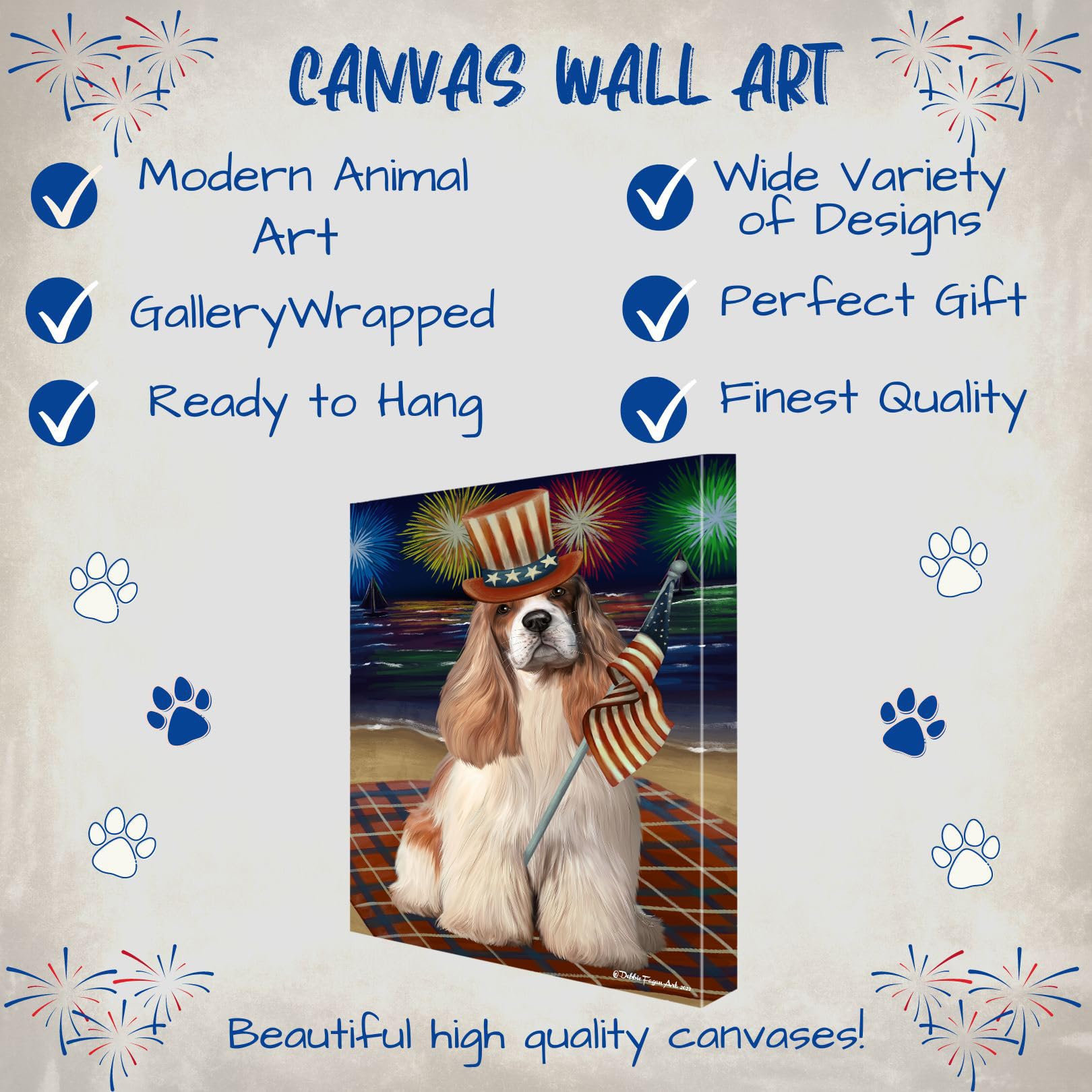 Amazon.com: 4th of July Fireworks Cocker Spaniel Dog Canvas Wall