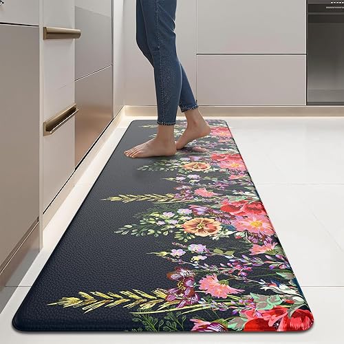 Miniatura 12 de MAYHMYO Alfombras de cocina azules antifatiga, acolchadas, antideslizantes, impermeables, alfombra de pasillo y alfombrillas de espuma viscoelástica