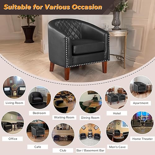 Miniatura 7 de Prilinex Comfy Barrel - Juego de 2 sillas decorativas de piel sintética, silla de club con cojín, respaldo de rejilla de diamante y ribete de cabeza